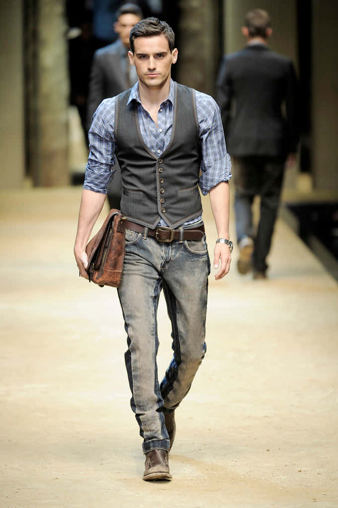 Elite Men’s Fashion – Striding Forward On The Runway Background