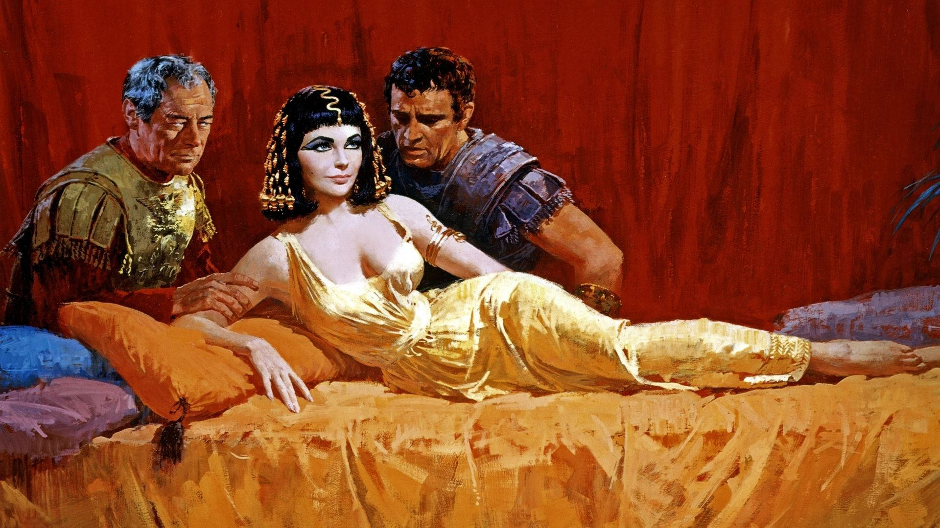 Elizabeth Taylor Cleopatra On Bed Artwork Background