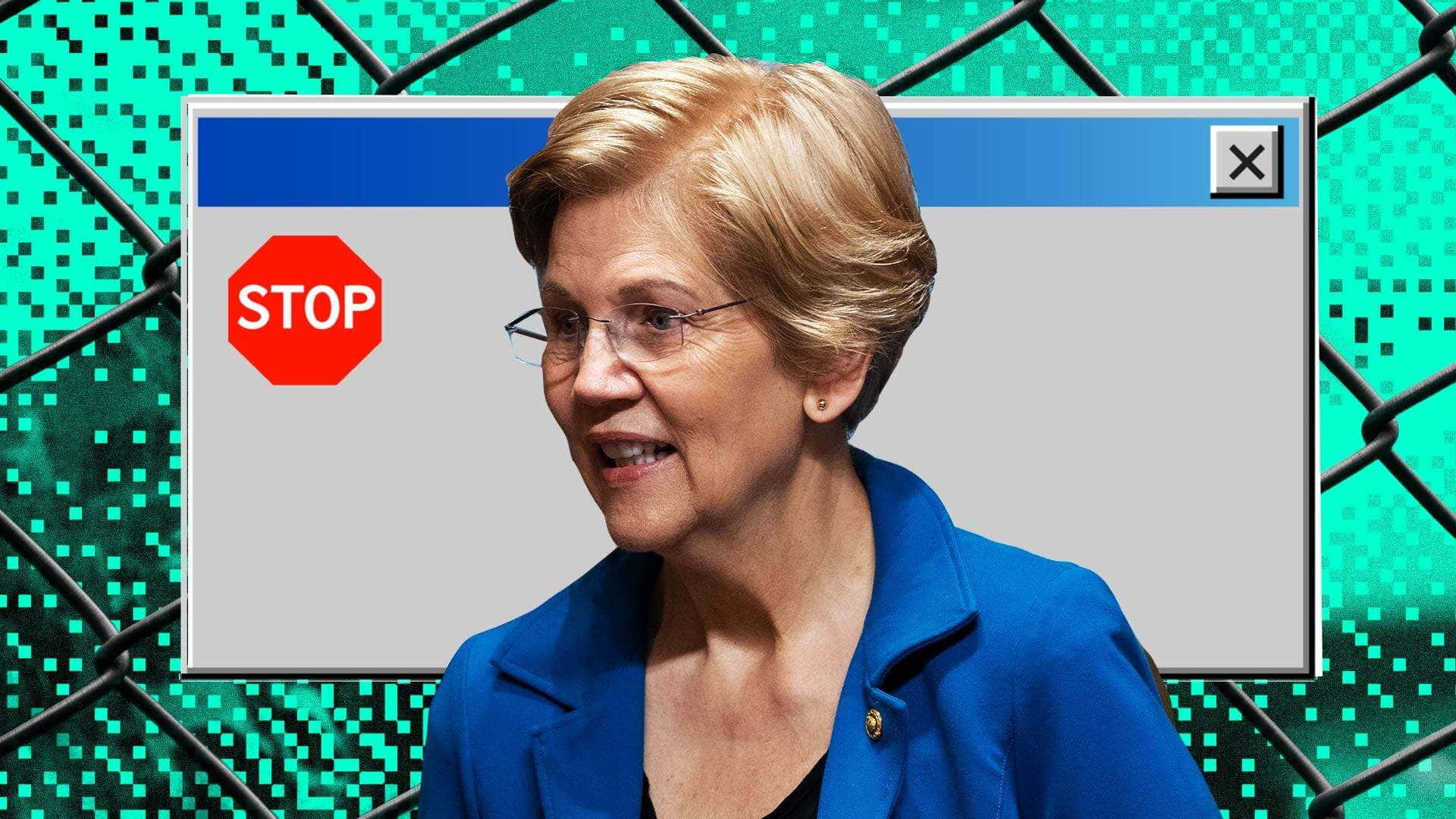 Elizabeth Warren With Windows Error Background
