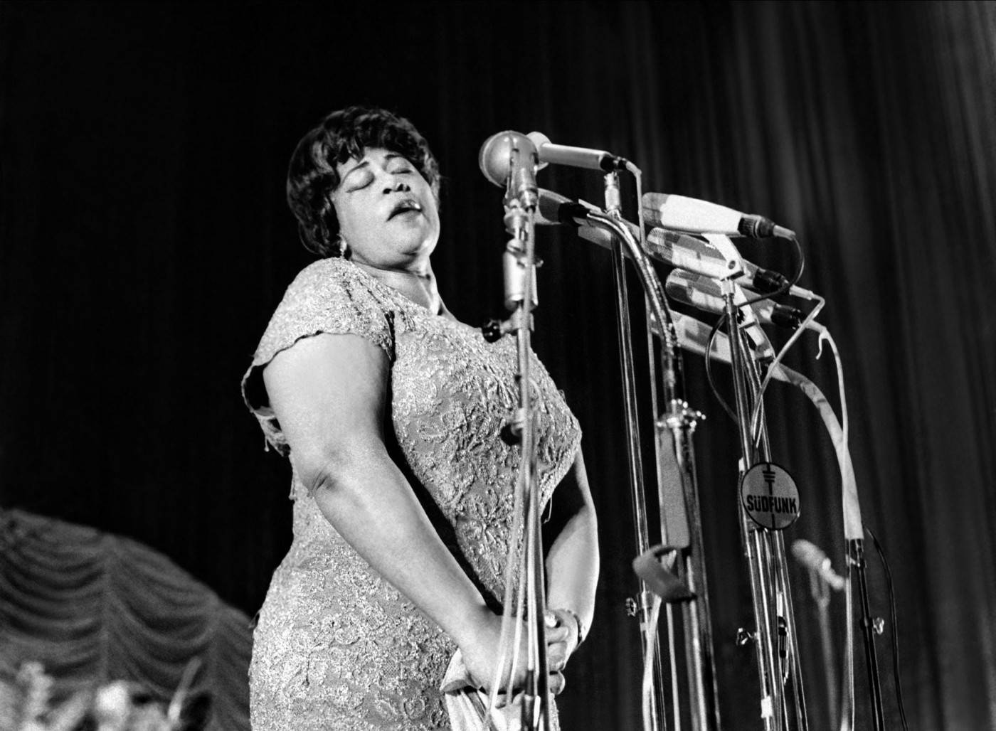 Ella Fitzgerald Multiple Microphone Background