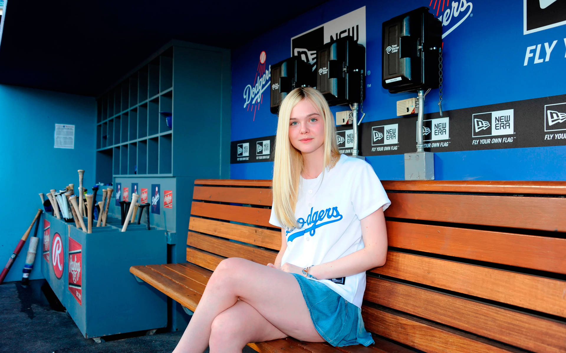 Elle Fanning In Dodgers Jersey Background