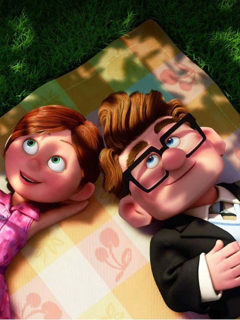 Ellie And Carl From Up Movie Laying On Picnic Blanket Background