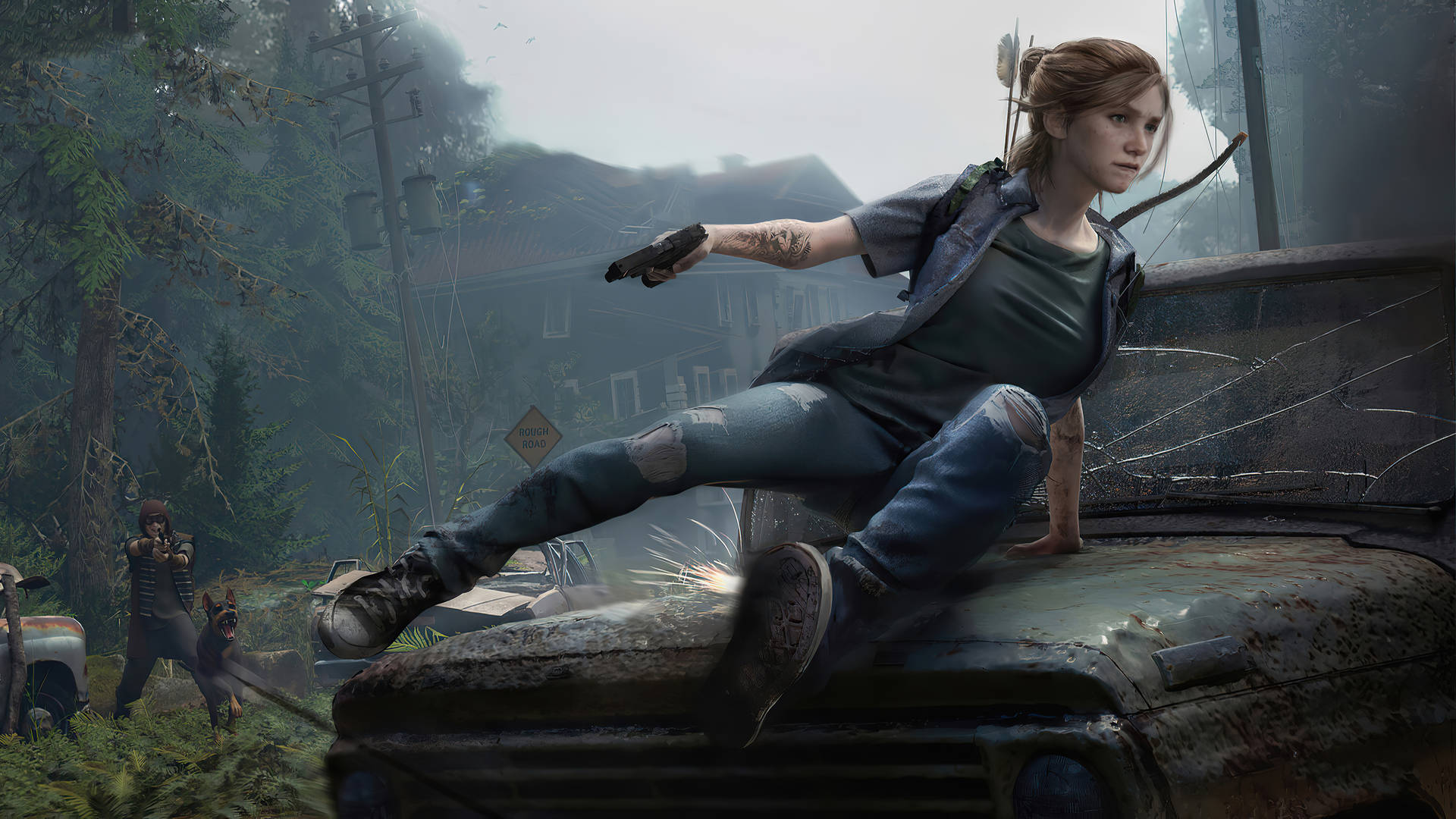 Ellie On Car Hood In The Last Of Us 4k Background