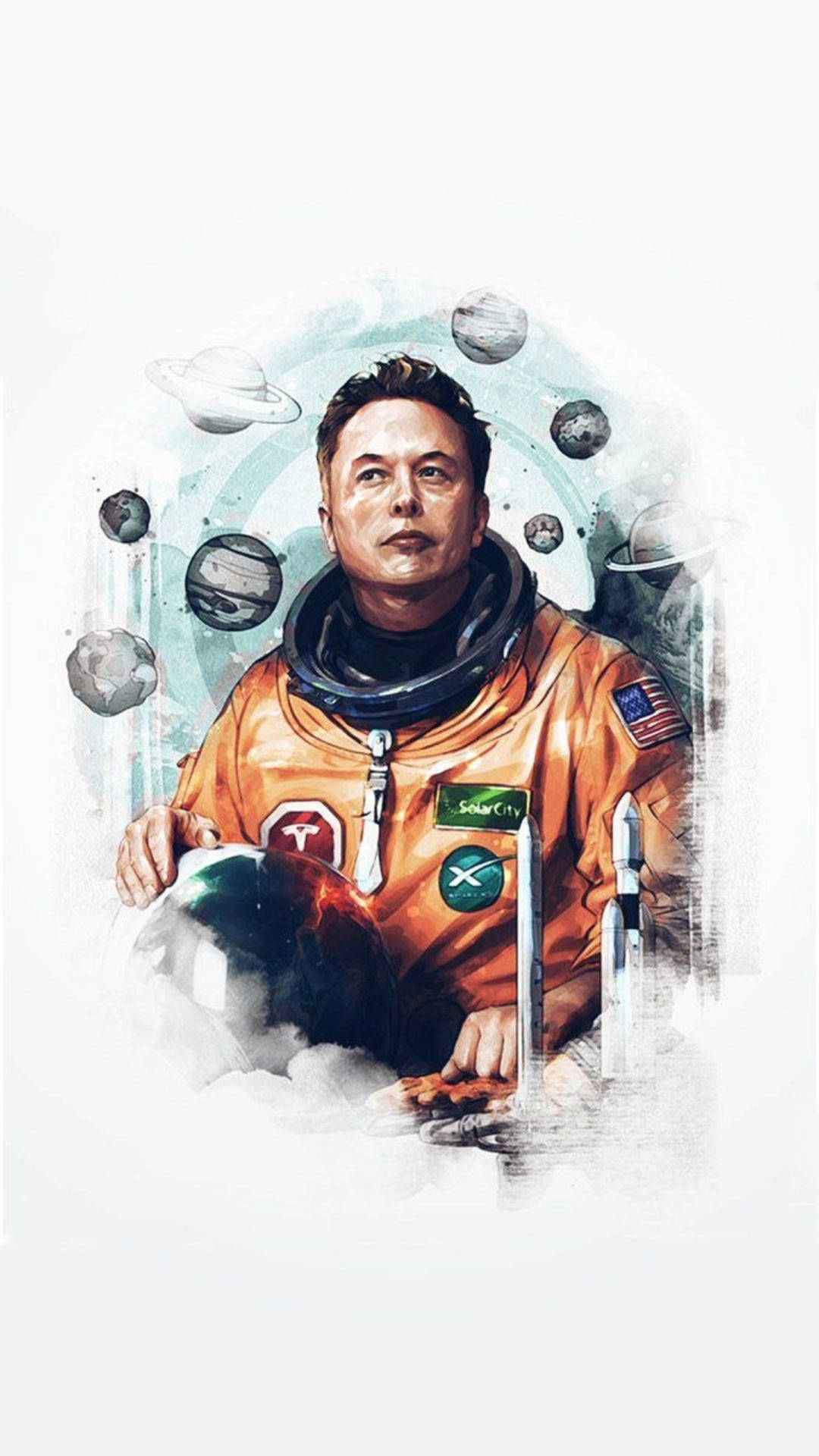 Elon Musk Space Fantasy Portrait Background