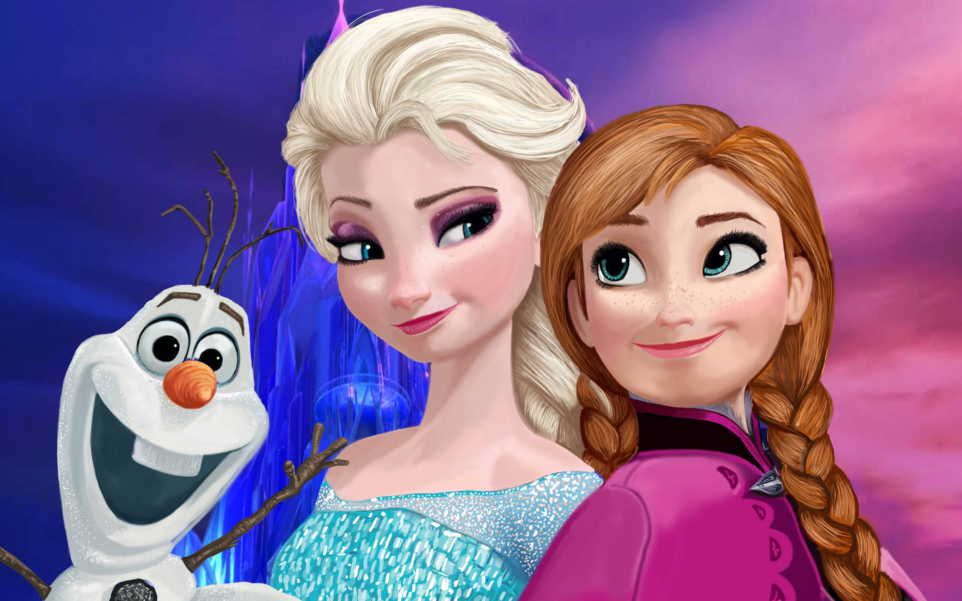 Elsa And Anna Blue Pink Background