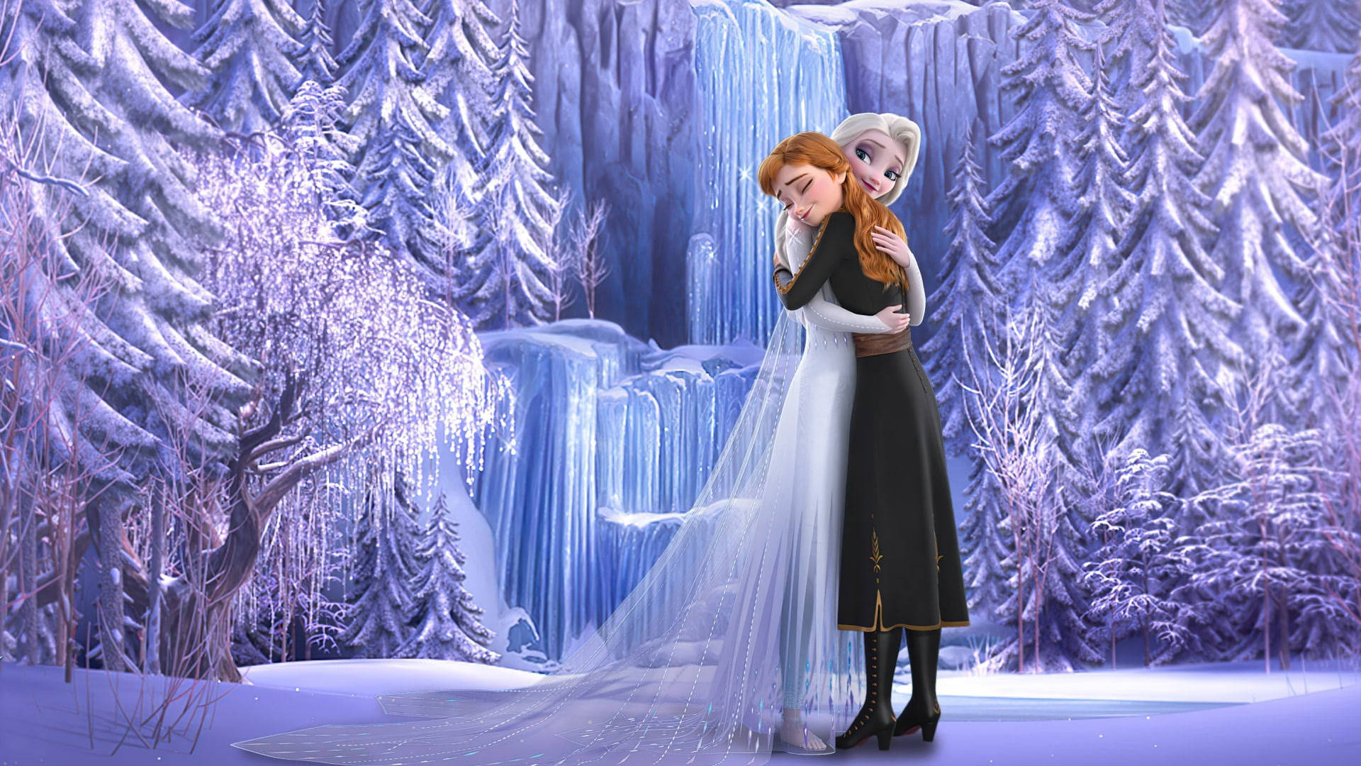 Elsa And Anna Frozen Waterfall Background
