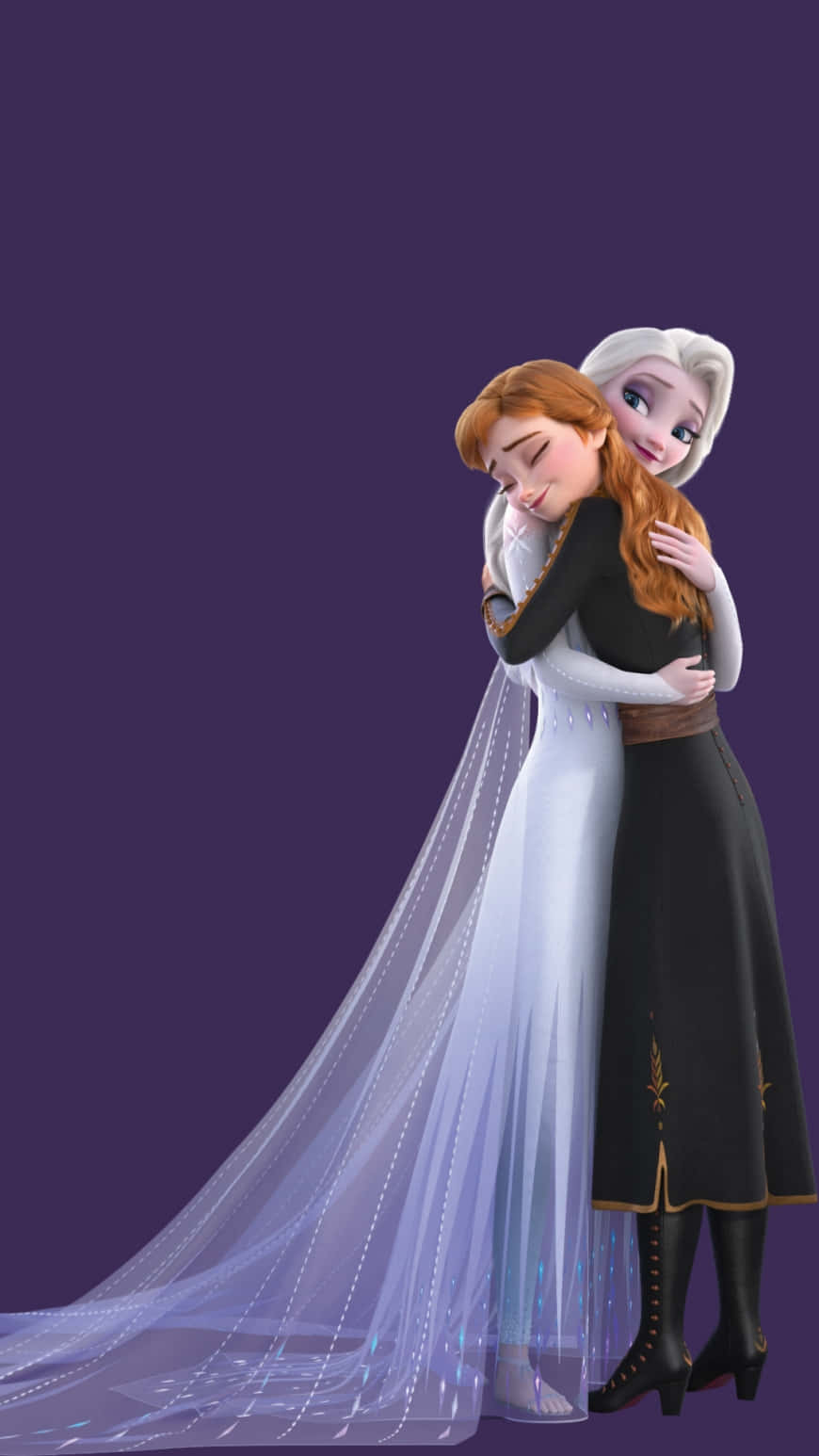 Elsa And Anna In A Wedding Dress Hugging Background