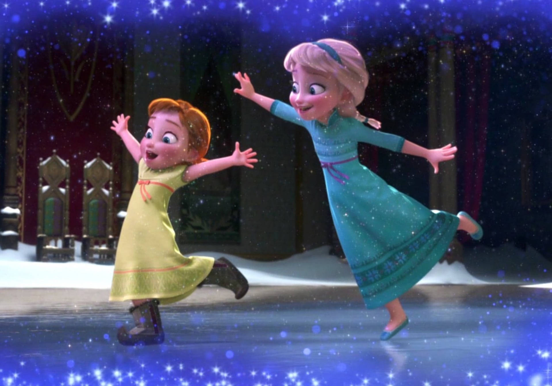 Elsa And Anna Skating Background