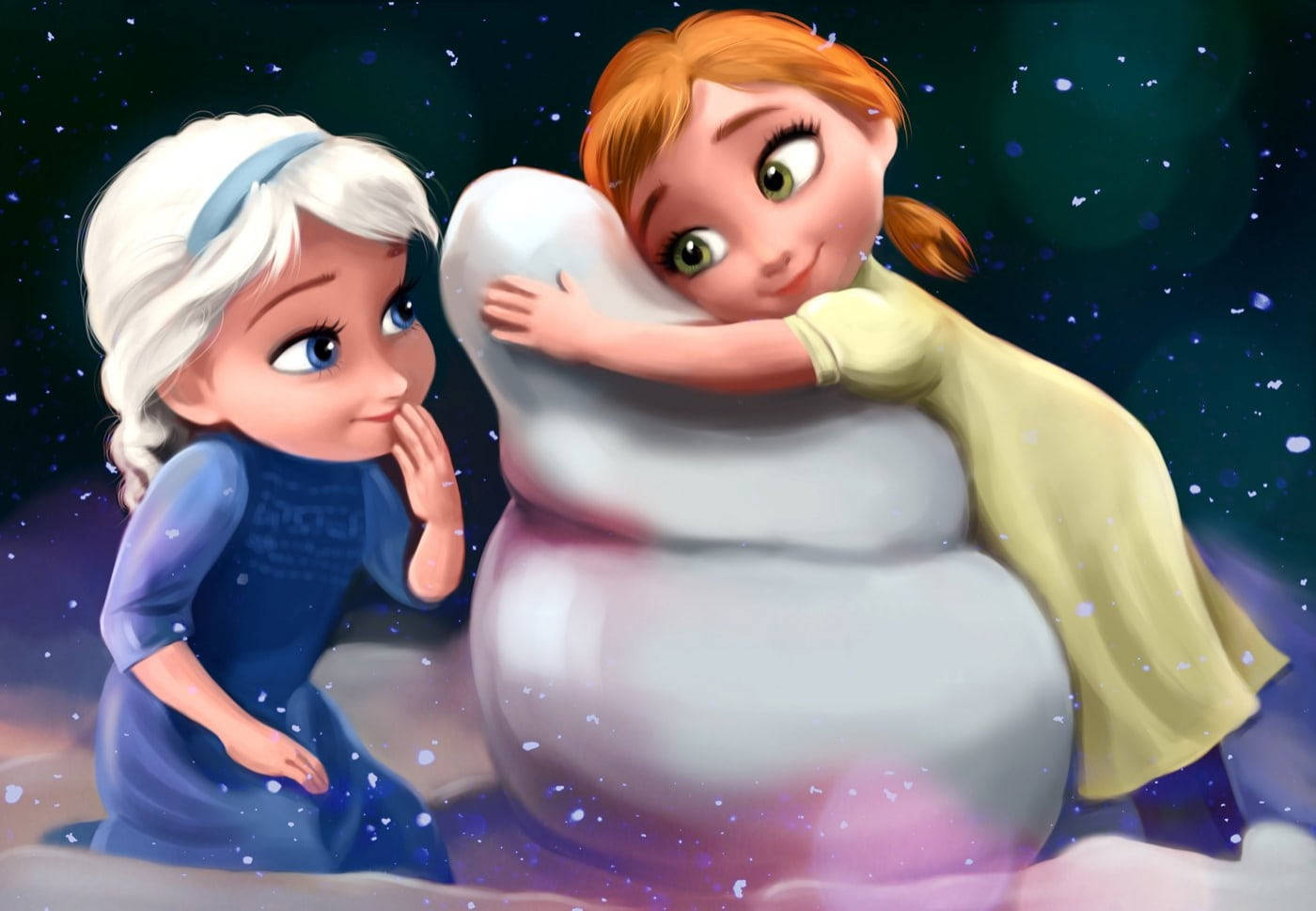 Elsa And Anna Snowman Background