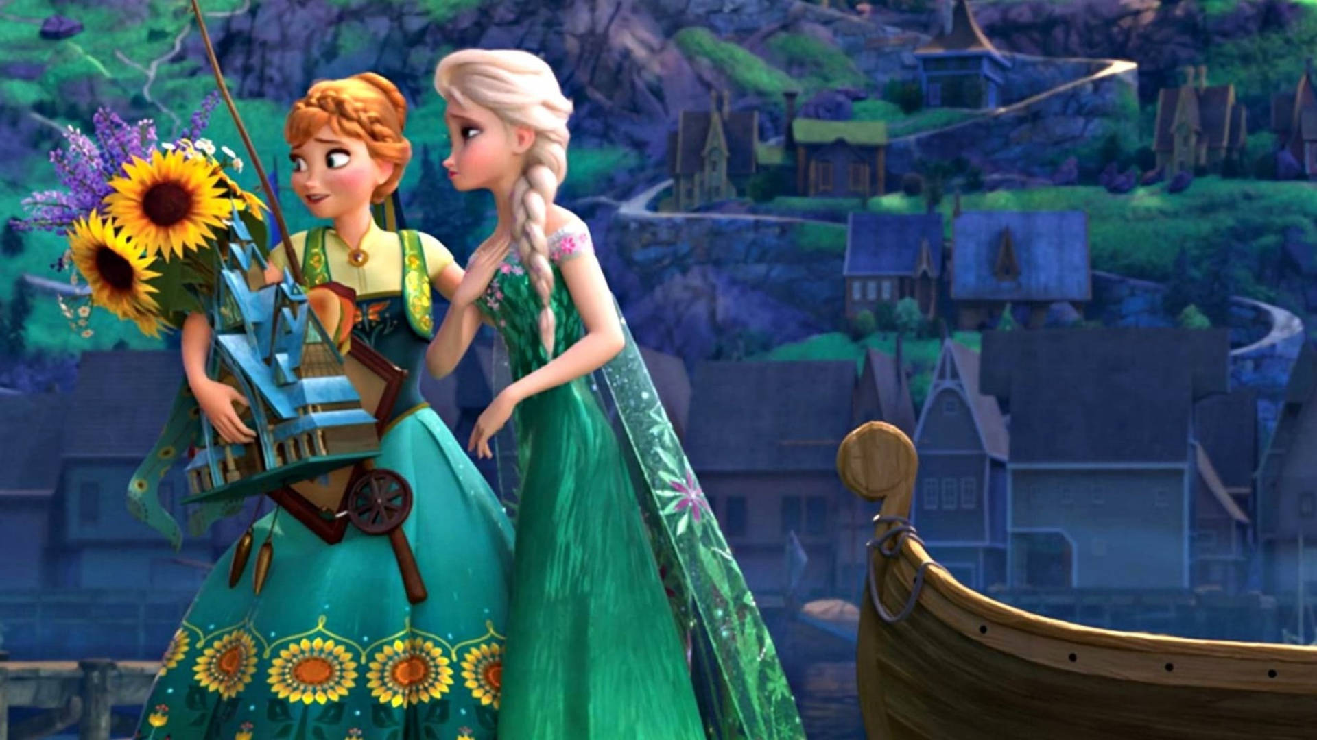 Elsa And Anna Sunflowers Background