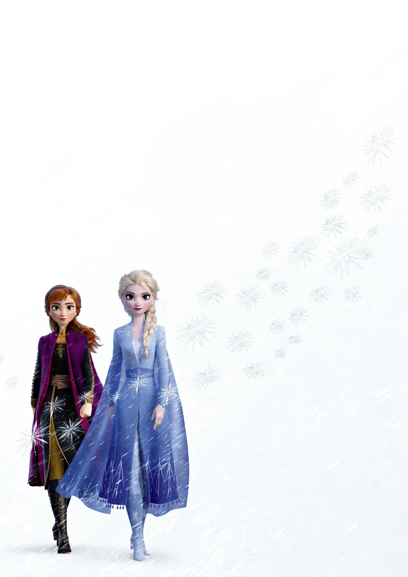 Elsa And Anna Walking On Snow Background