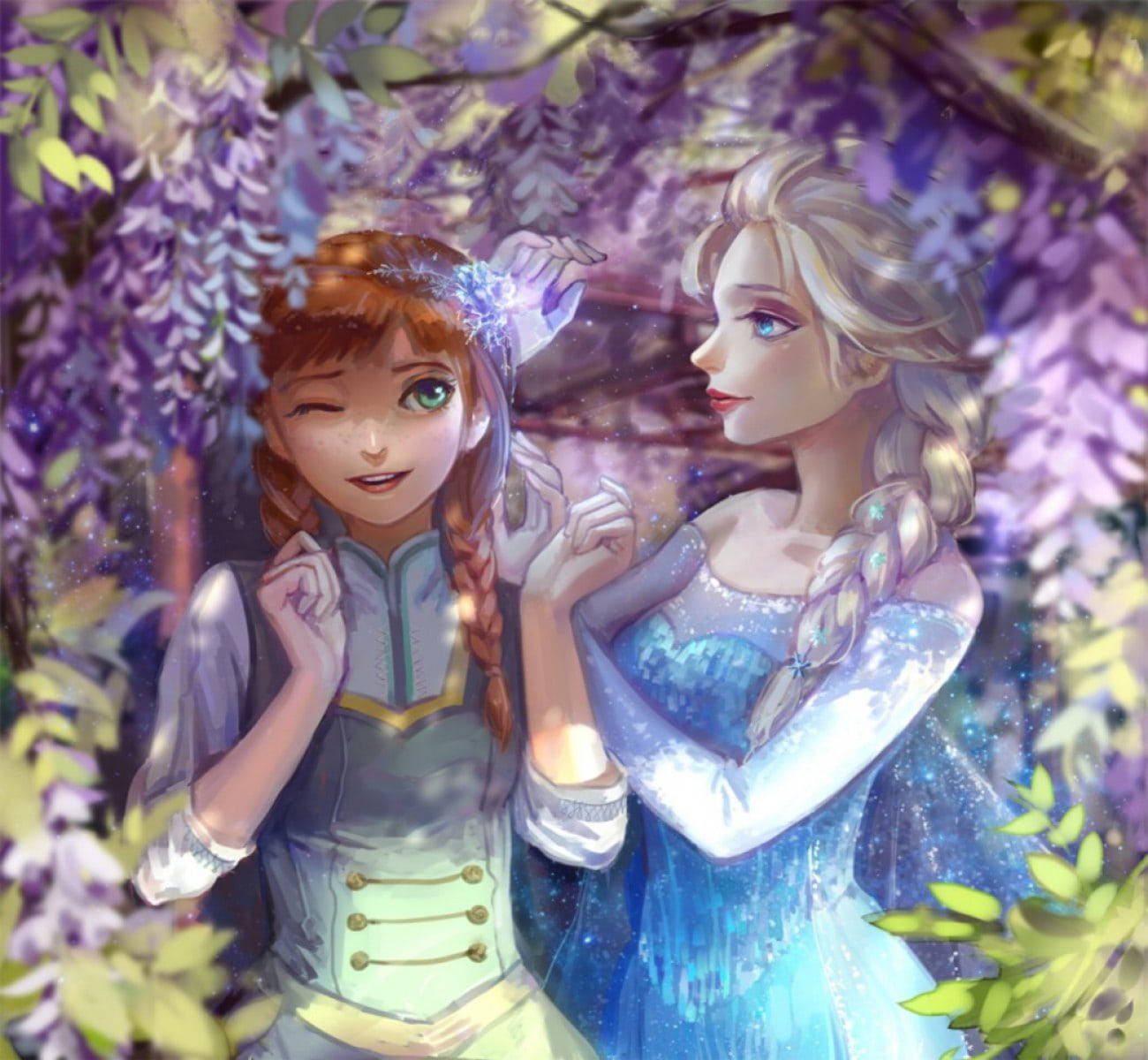 Elsa And Anna Wisteria Background