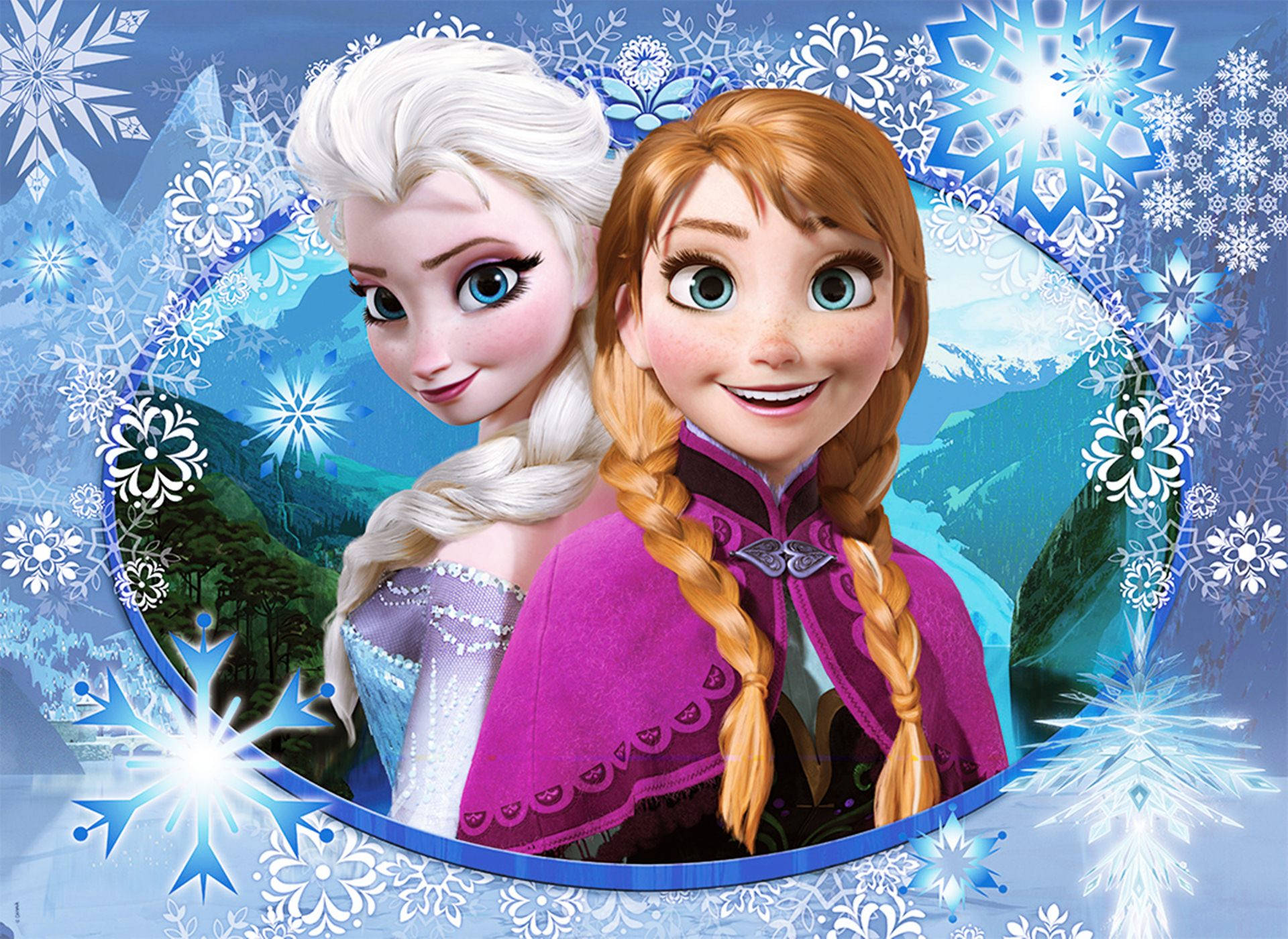 Elsa And Anna With Snowflakes Background