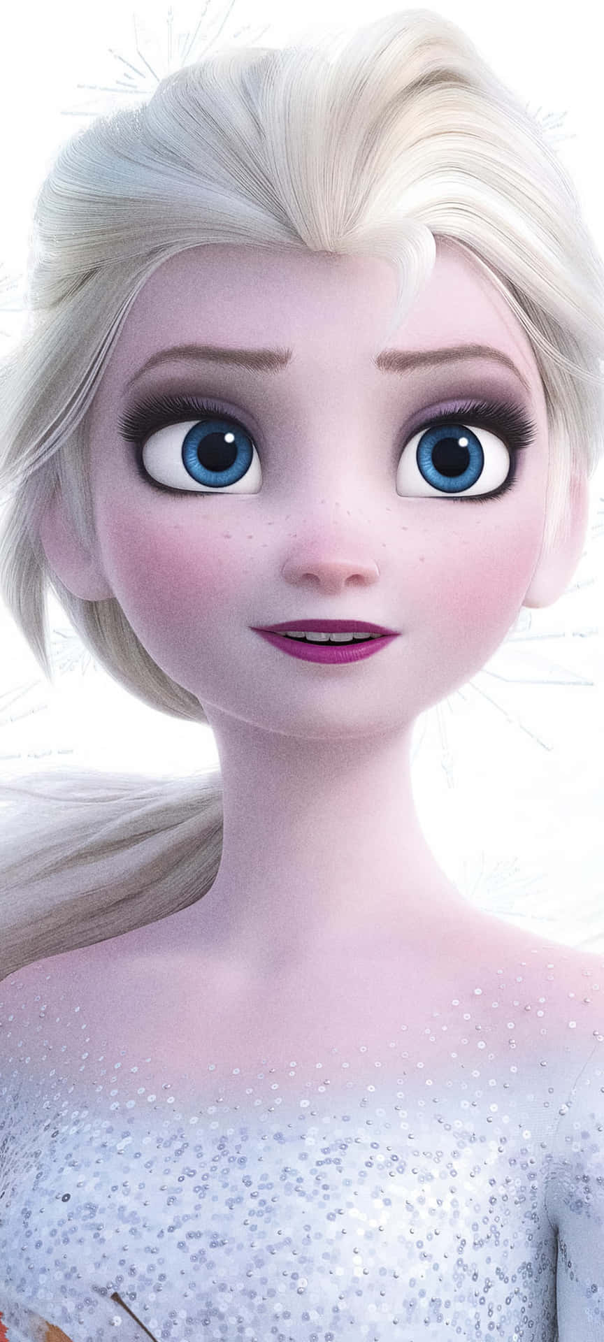 Elsa From Frozen Is Wearing A White Dress And Blue Eyes Background