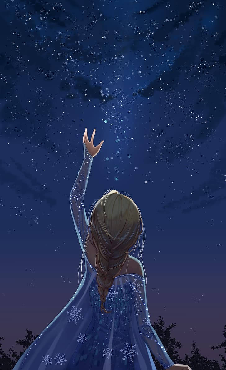 Elsa Frozen Anime Night Sky Background