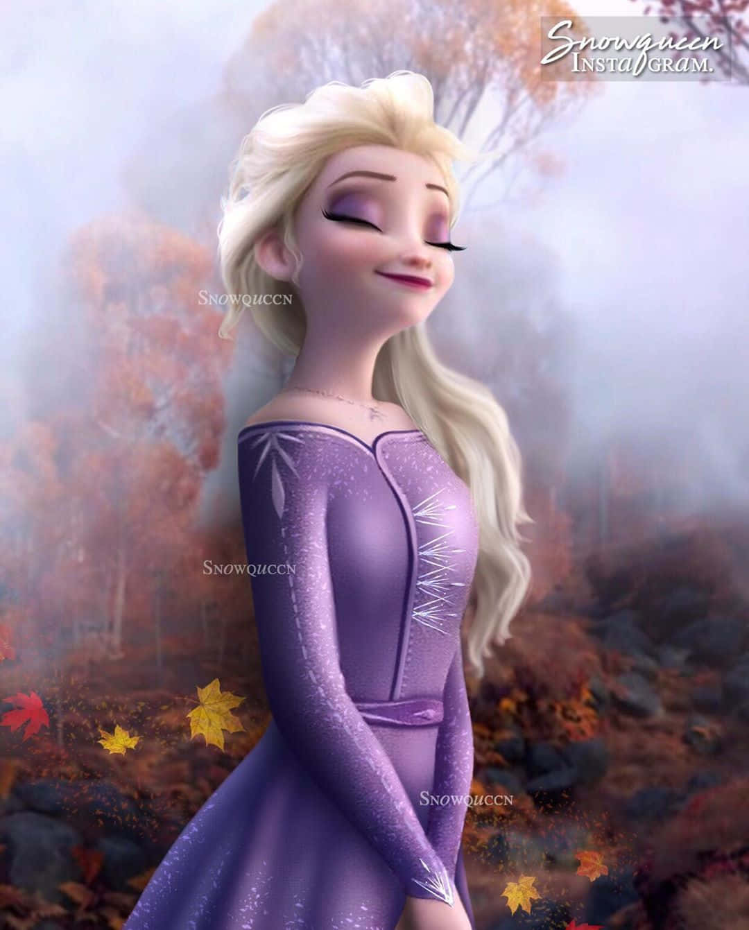 Elsa In A Purple Dress In The Forest Background