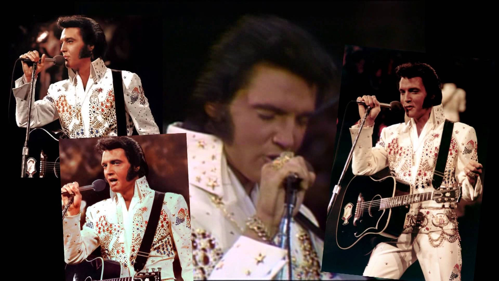 Elvis Presley Collage In White Outfit Background