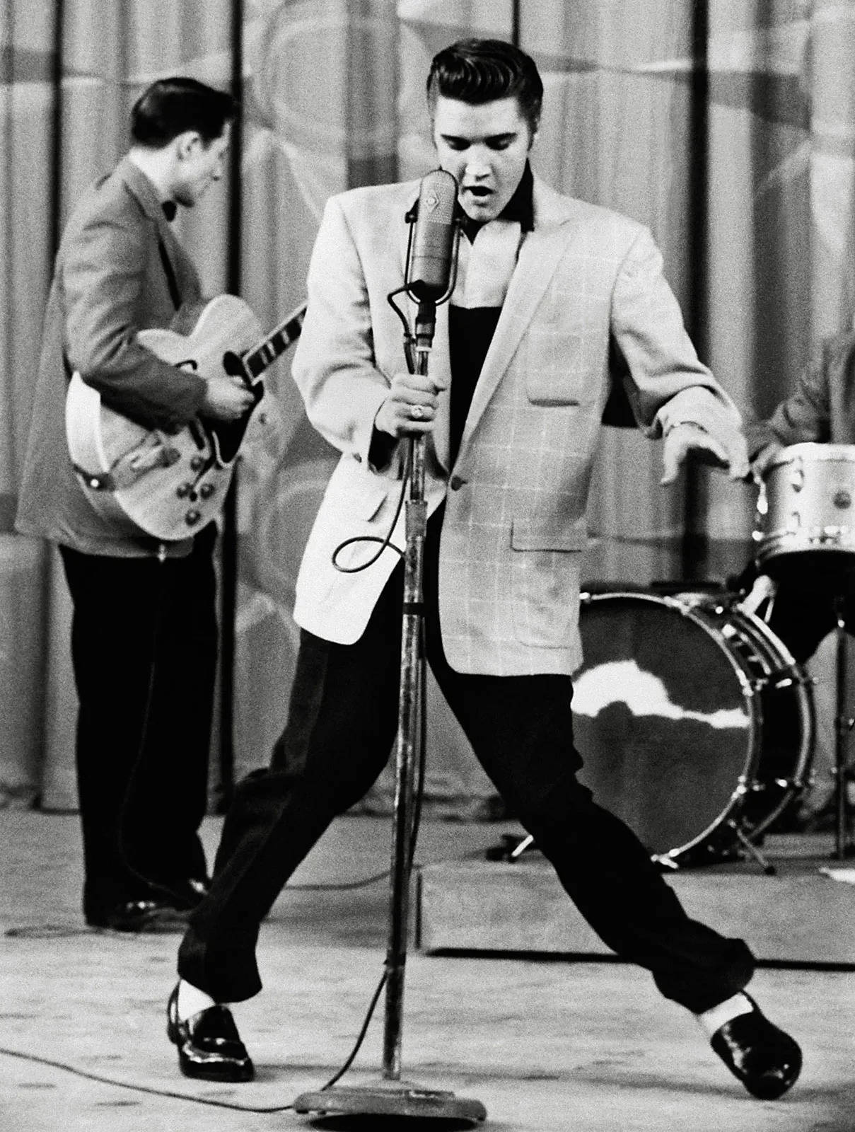 Elvis Presley Performance Black And White Background