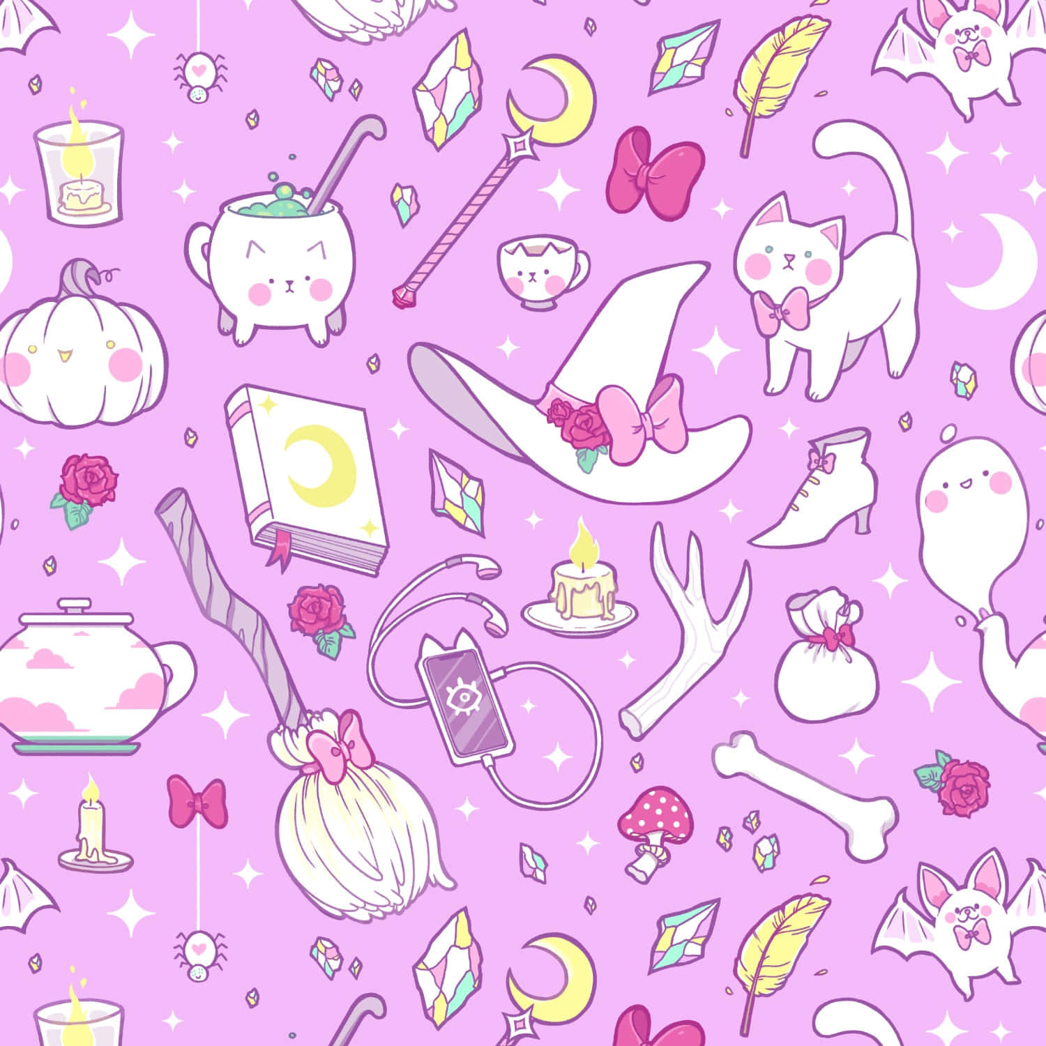 Embark On A Color-filled Journey With This Pastel Witch Background