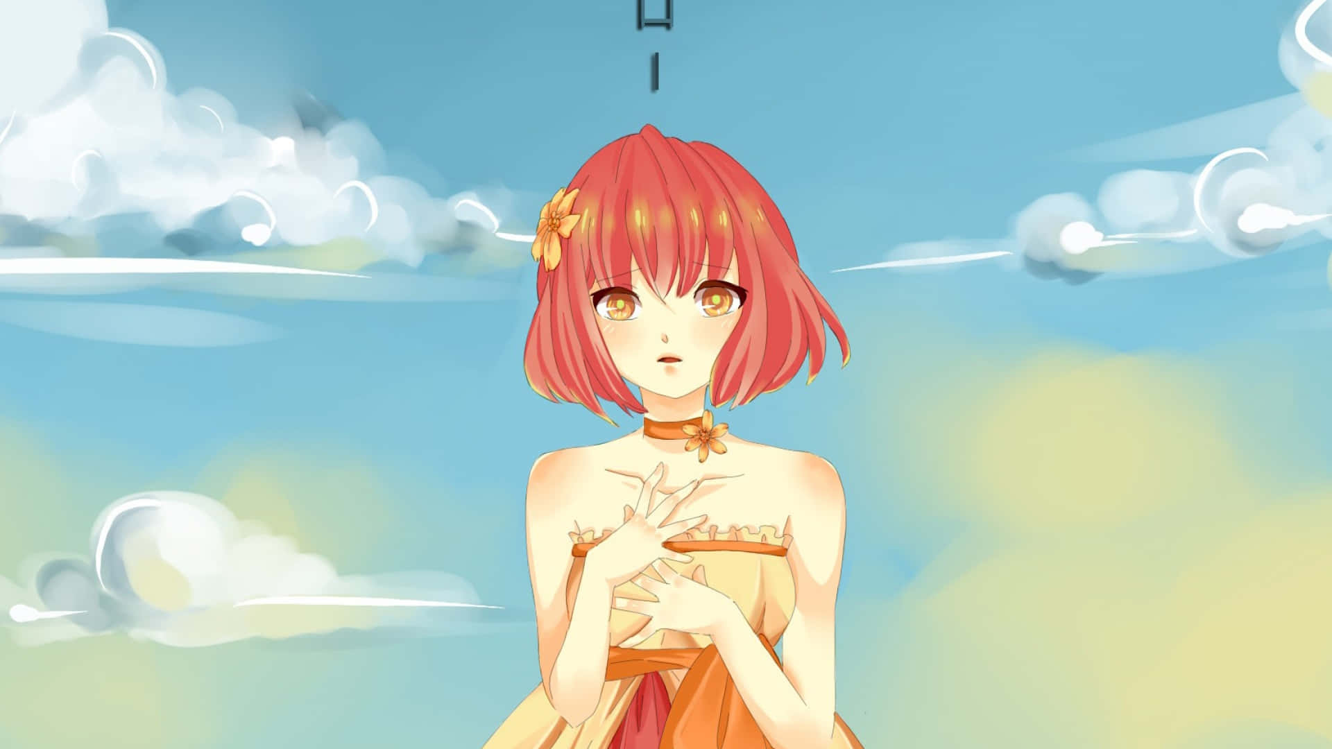 Embarrassed Anime Character Under Blue Sky