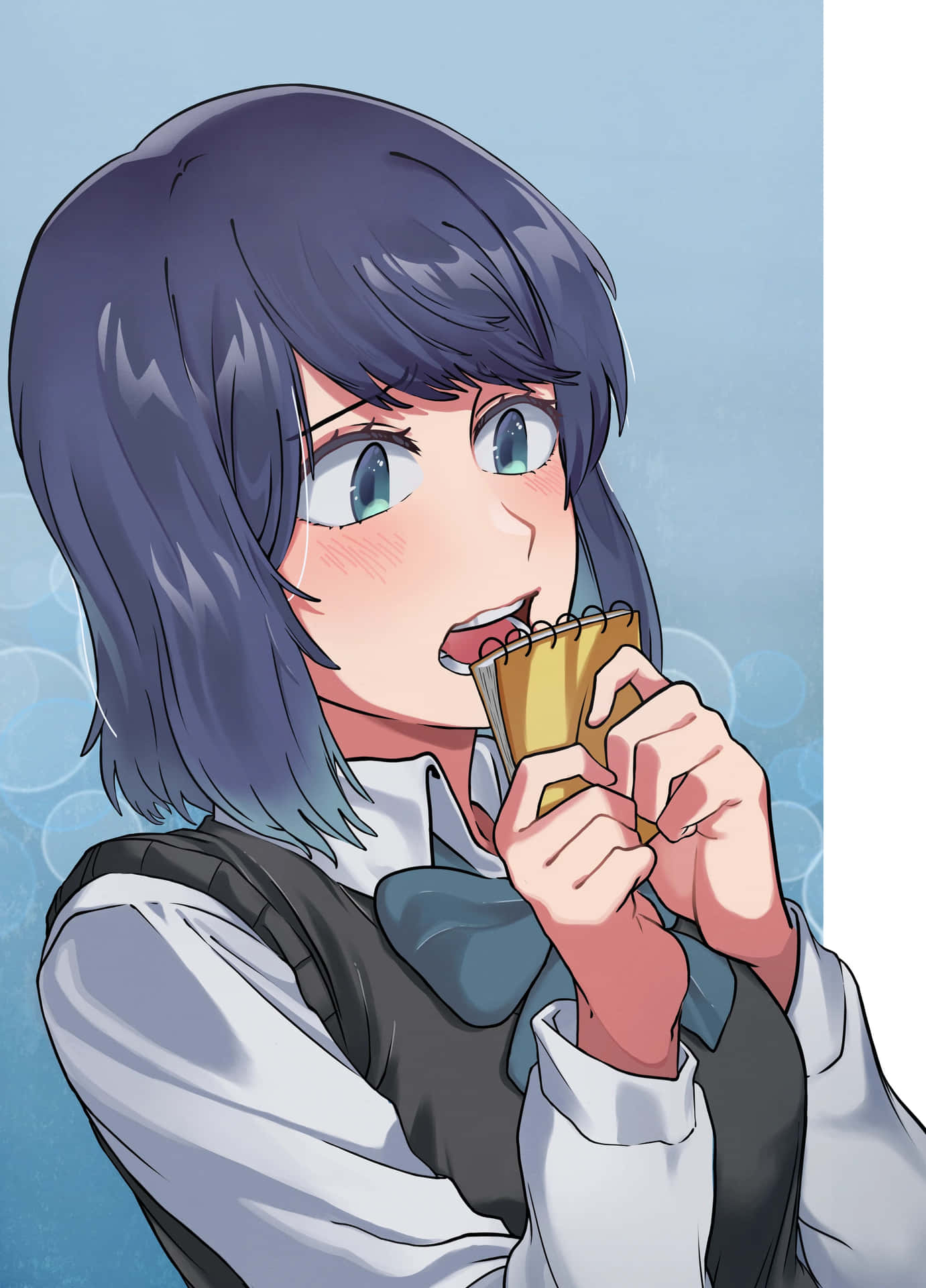 Embarrassed Anime Girl Biting Notebook