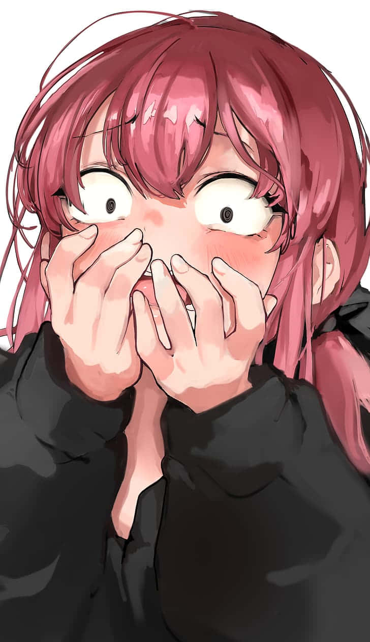 Embarrassed Anime Girl Covering Mouth Background