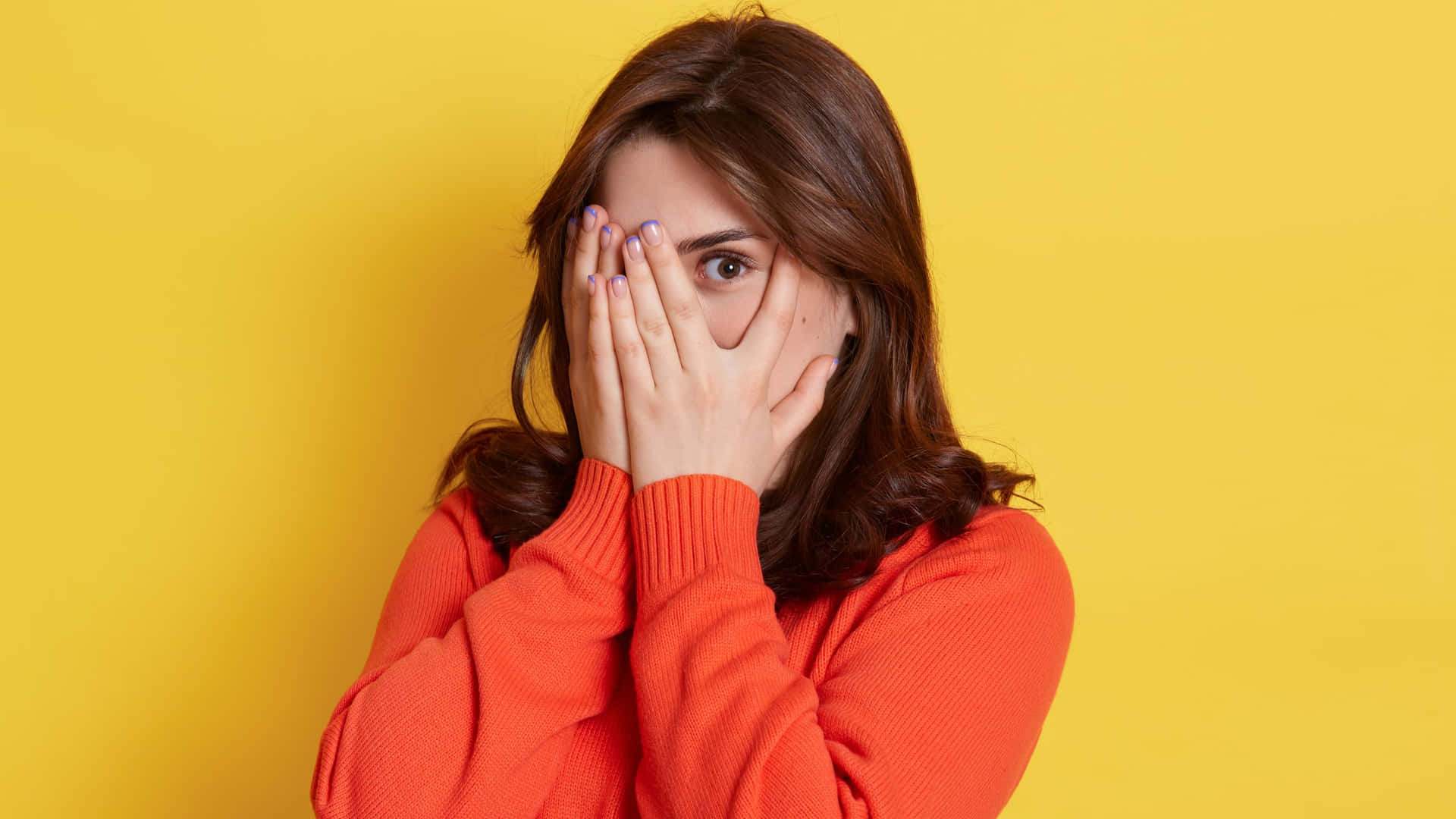 Embarrassed Woman Covering Face Background