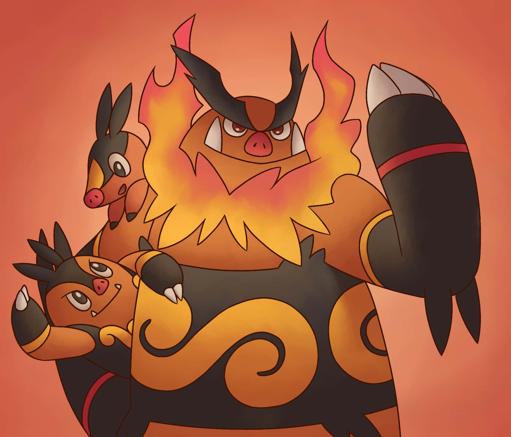 Emboar, Tepig And Pignite Cute Art Background