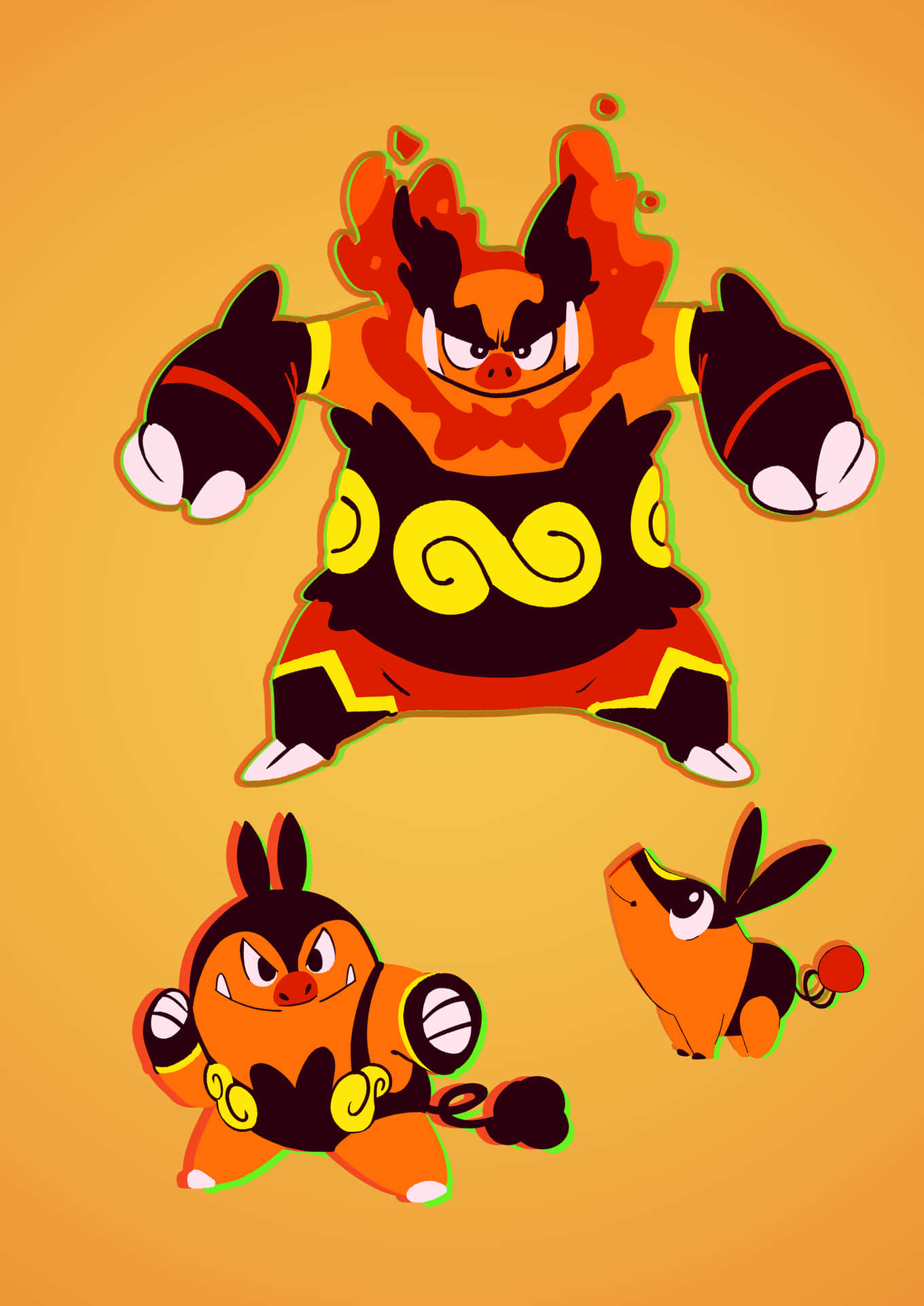 Emboar With Tepig And Pignite Background