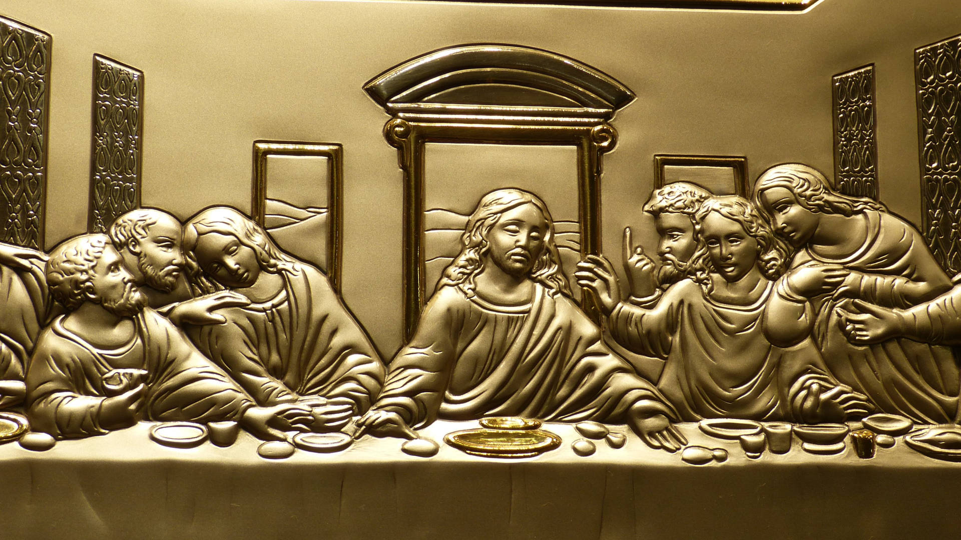 Embossed Last Supper By Leonardo Da Vinci Background