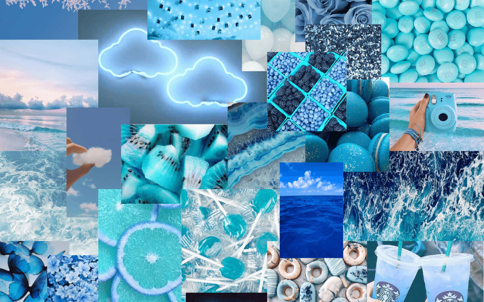 Embracing The Calmness Of Blue: Aesthetic Blue Collage Background