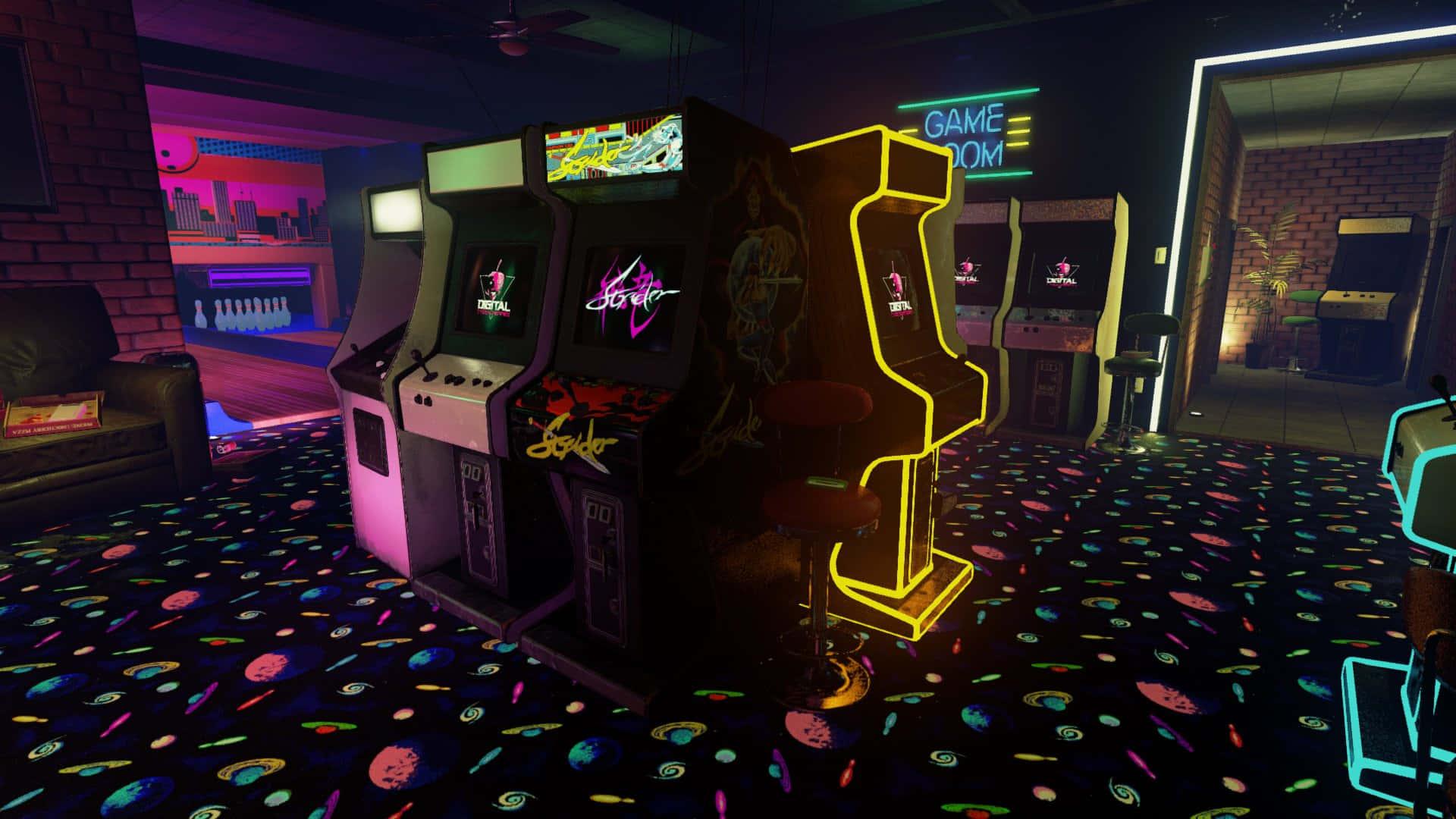 Embracing The Neon Aesthetic Of An Arcade Background