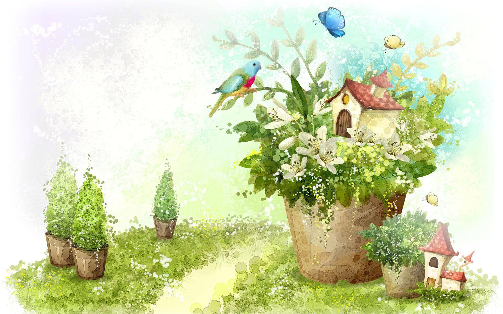 Embracing Tranquility: A Small House In A Lush Green Plant Artwork Background