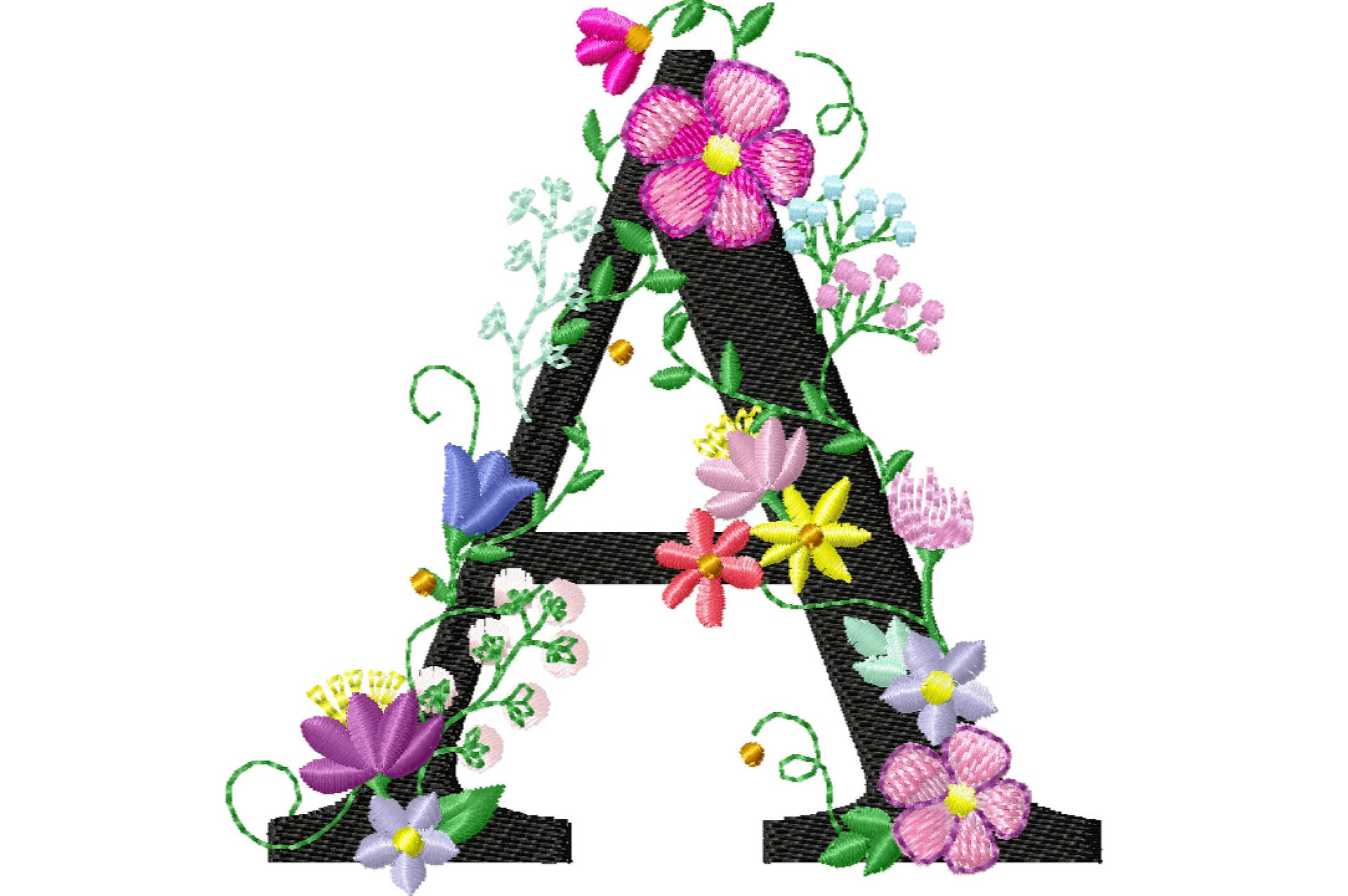 Embroidered Alphabet Letter A With Colorful Flowers Background