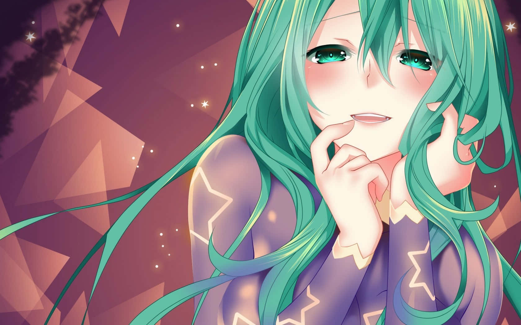Emerald_ Haired_ Anime_ Girl_ Smiling Background