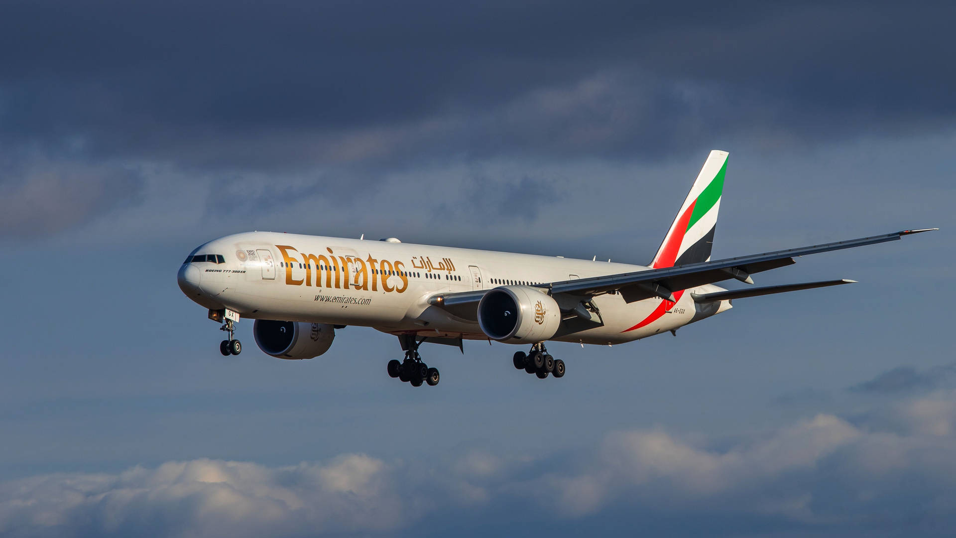 Emirates Airliner In Mid-flight As Featured On Google Flights Background