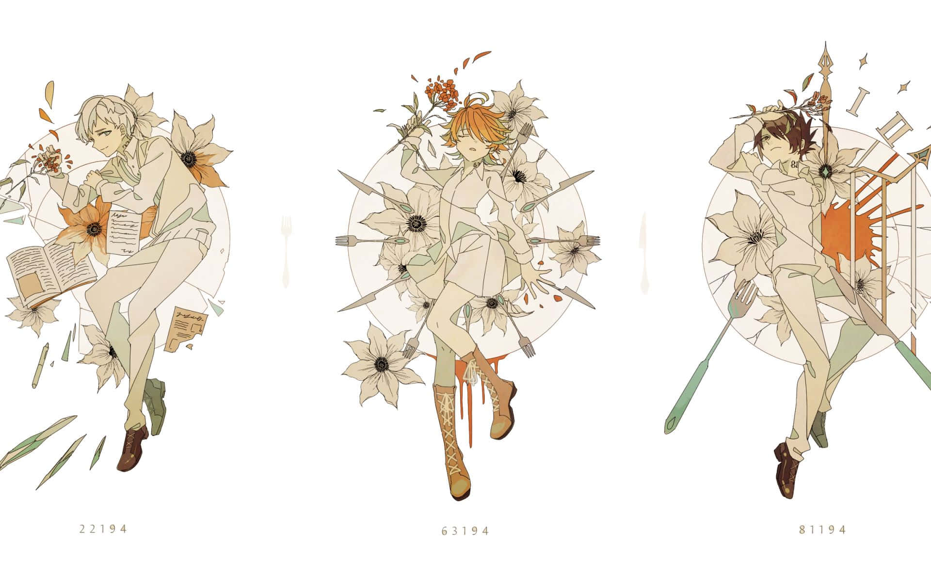 Emma And Ray Defend Against Demons In The Promised Neverland Background