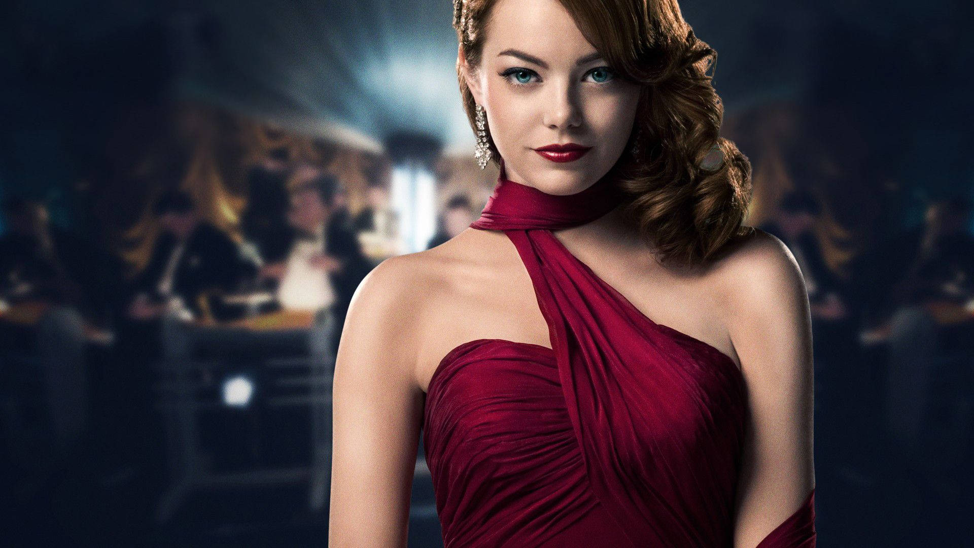 • Emma Stone Captivates In Red Background