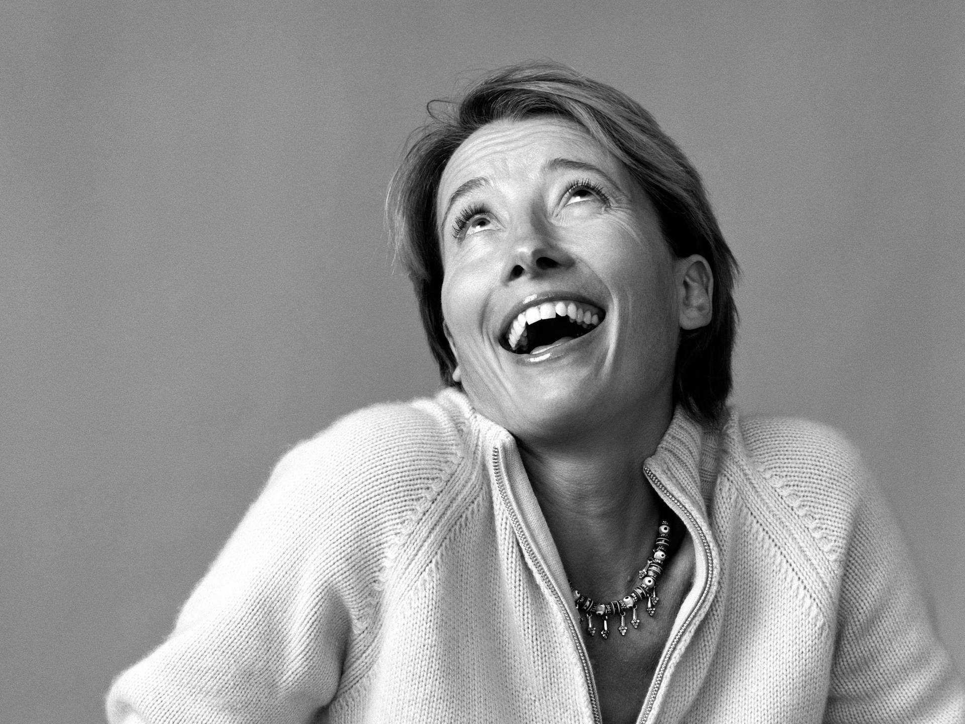 Emma Thompson In Black And White Background