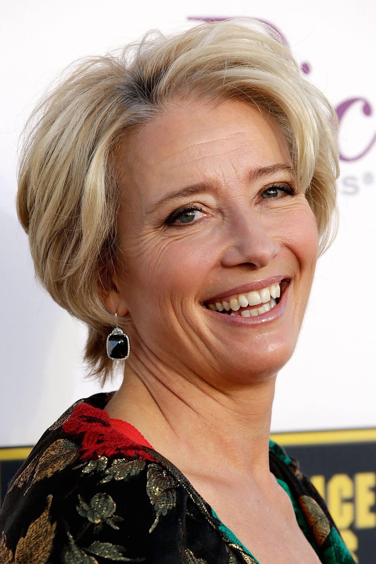 Emma Thompson In Cheerful Expression Background