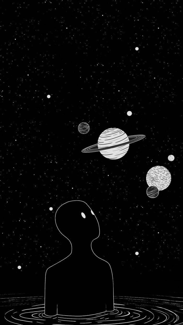 Emo Aesthetic With Planets Background