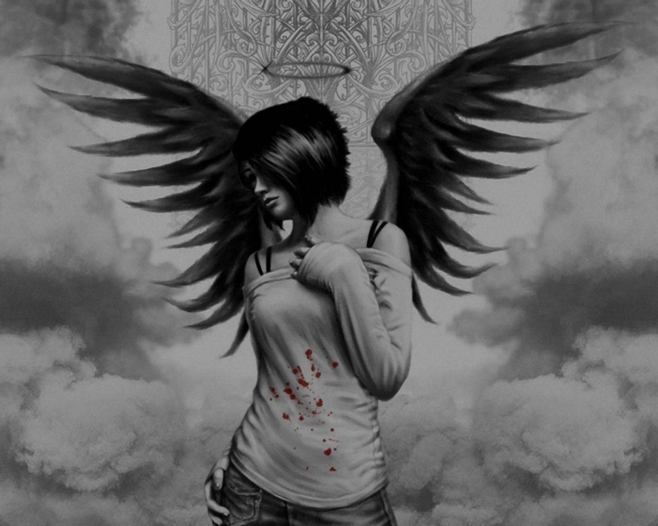 Emo Black Angel Wings Background