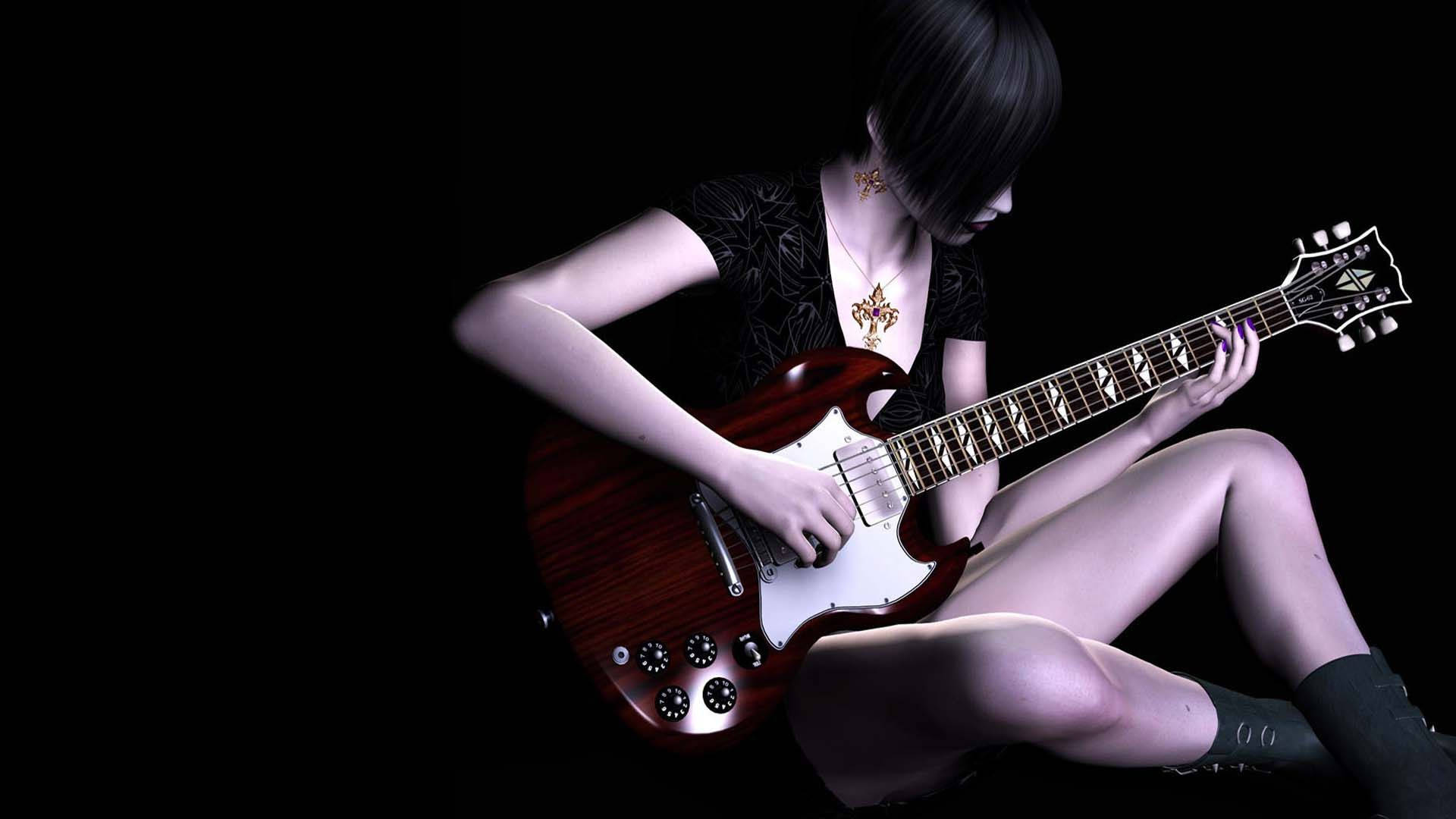 Emo Girl With Guitar Background