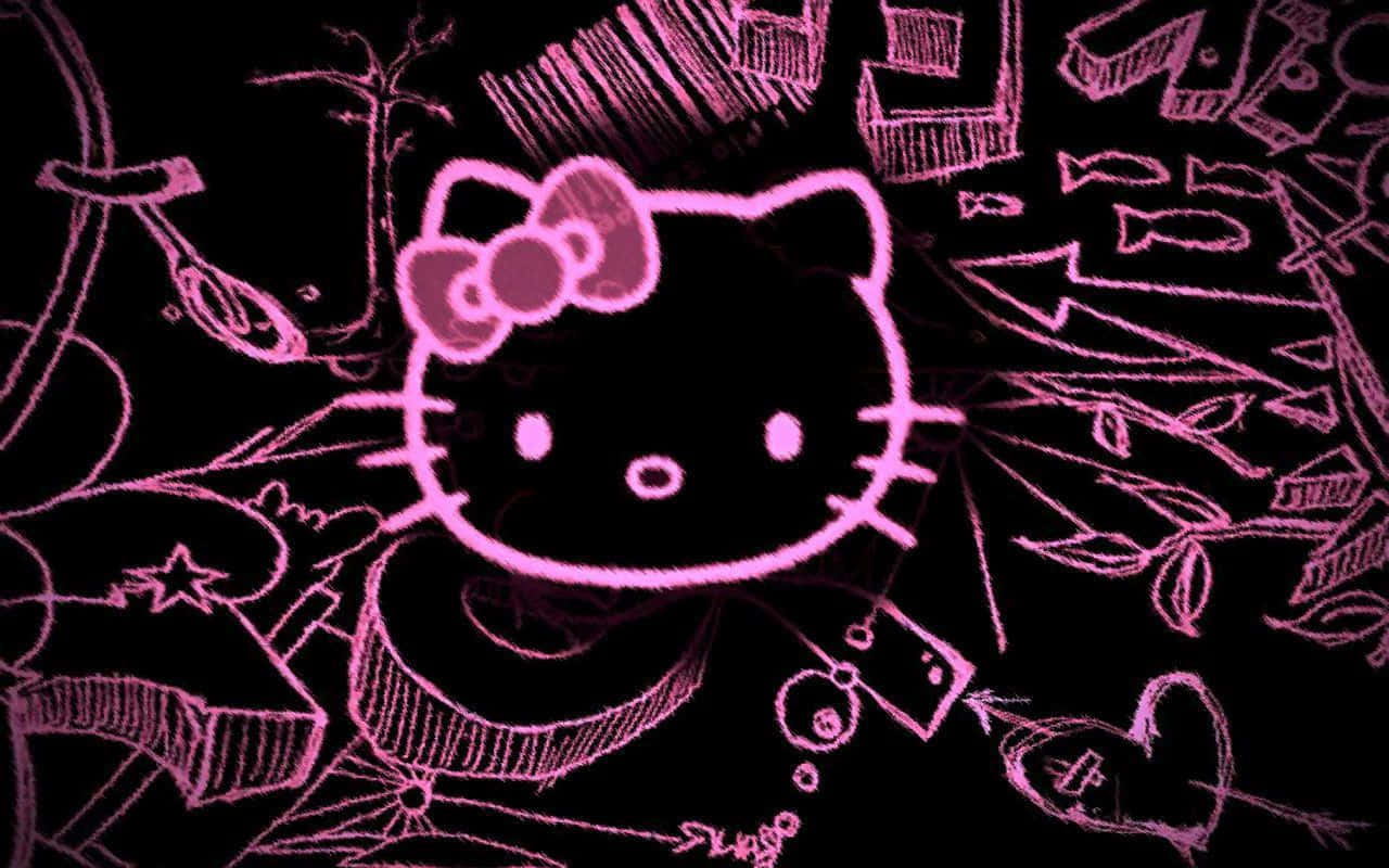 Emo Hello Kitty Neon Pink Background