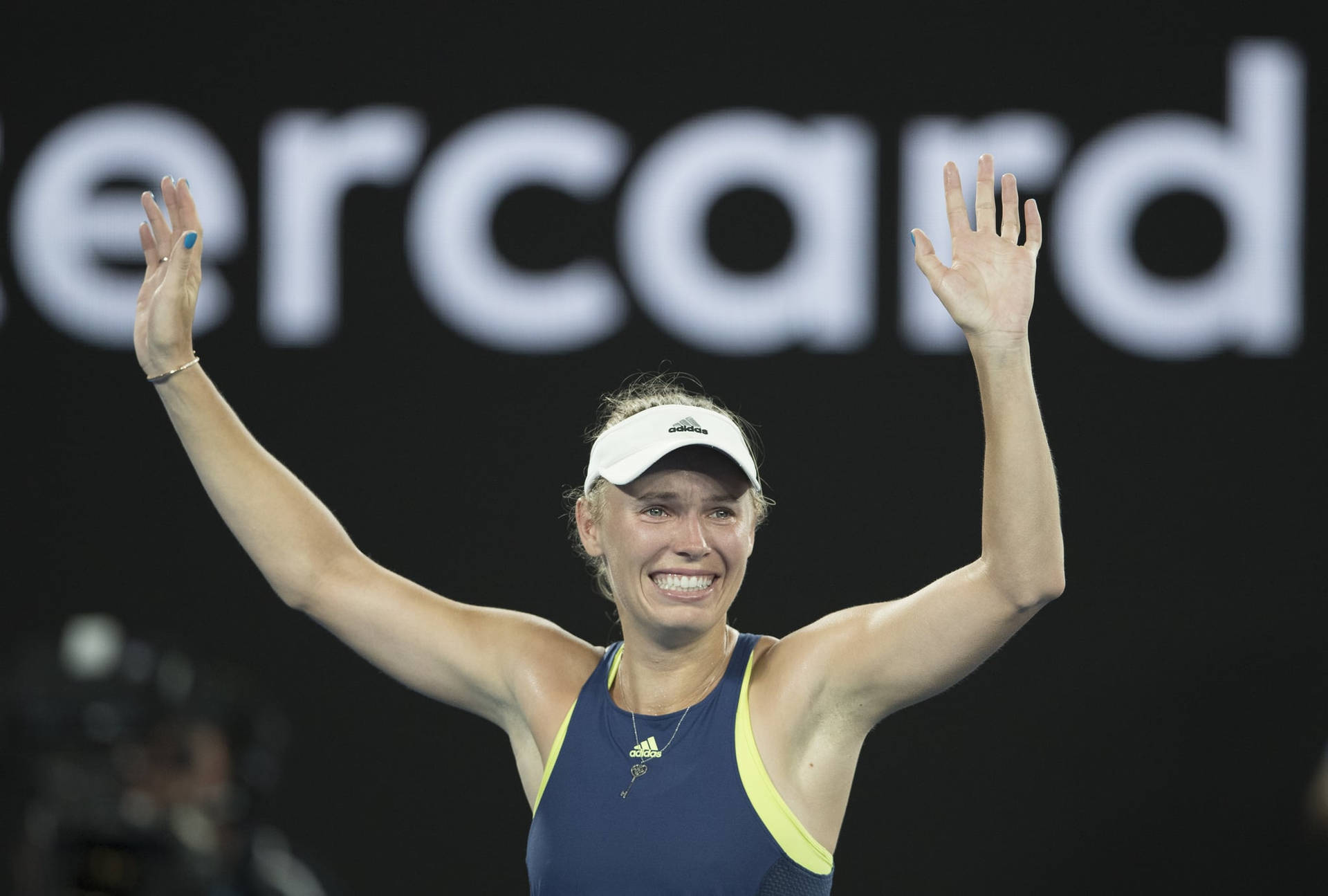 Emotional Caroline Wozniacki Waving Her Arms Background