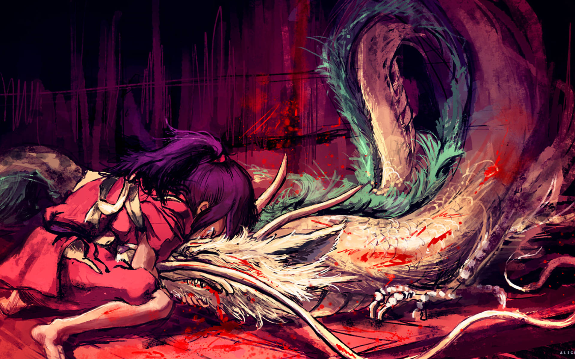 Emotional Chihiro Dragon Spirited Away Desktop Background