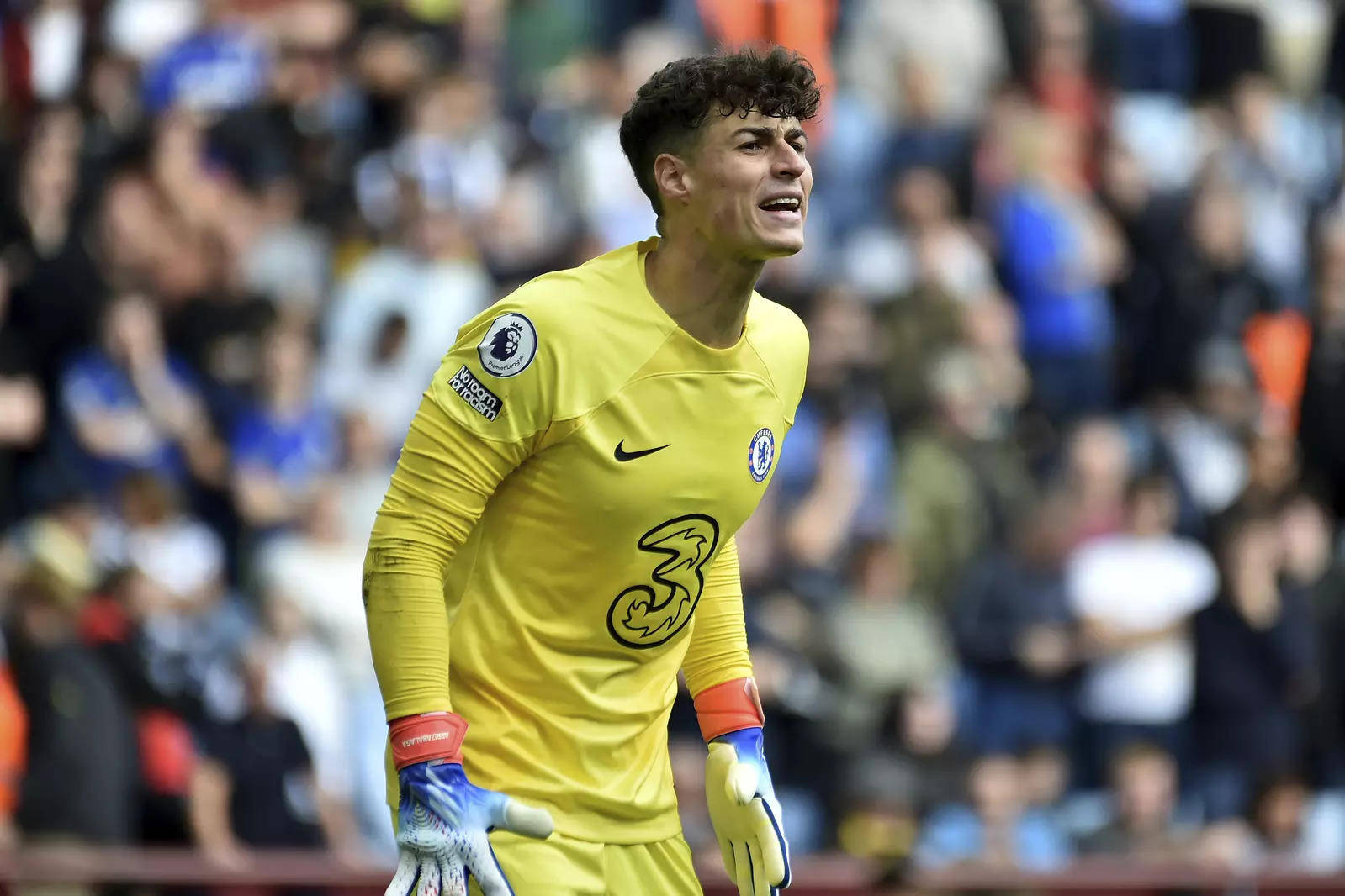 Emotional Kepa Arrizabalaga Shouting On The Field Background