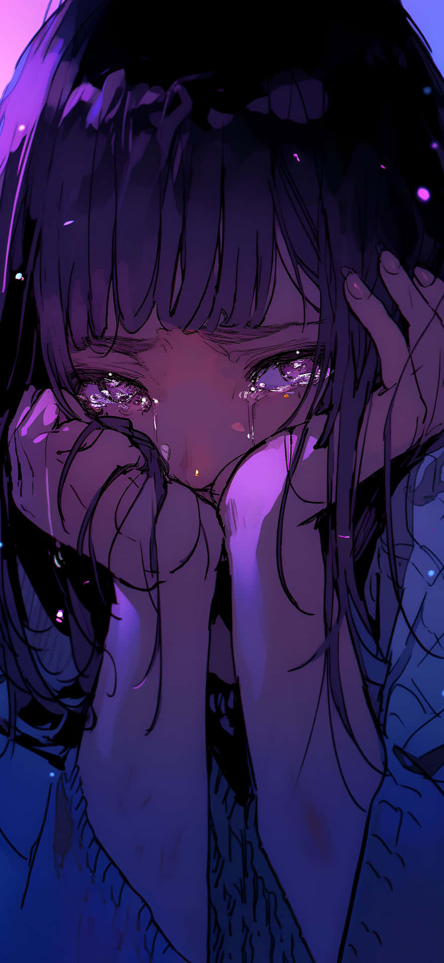Emotional Purple Anime Girl Background