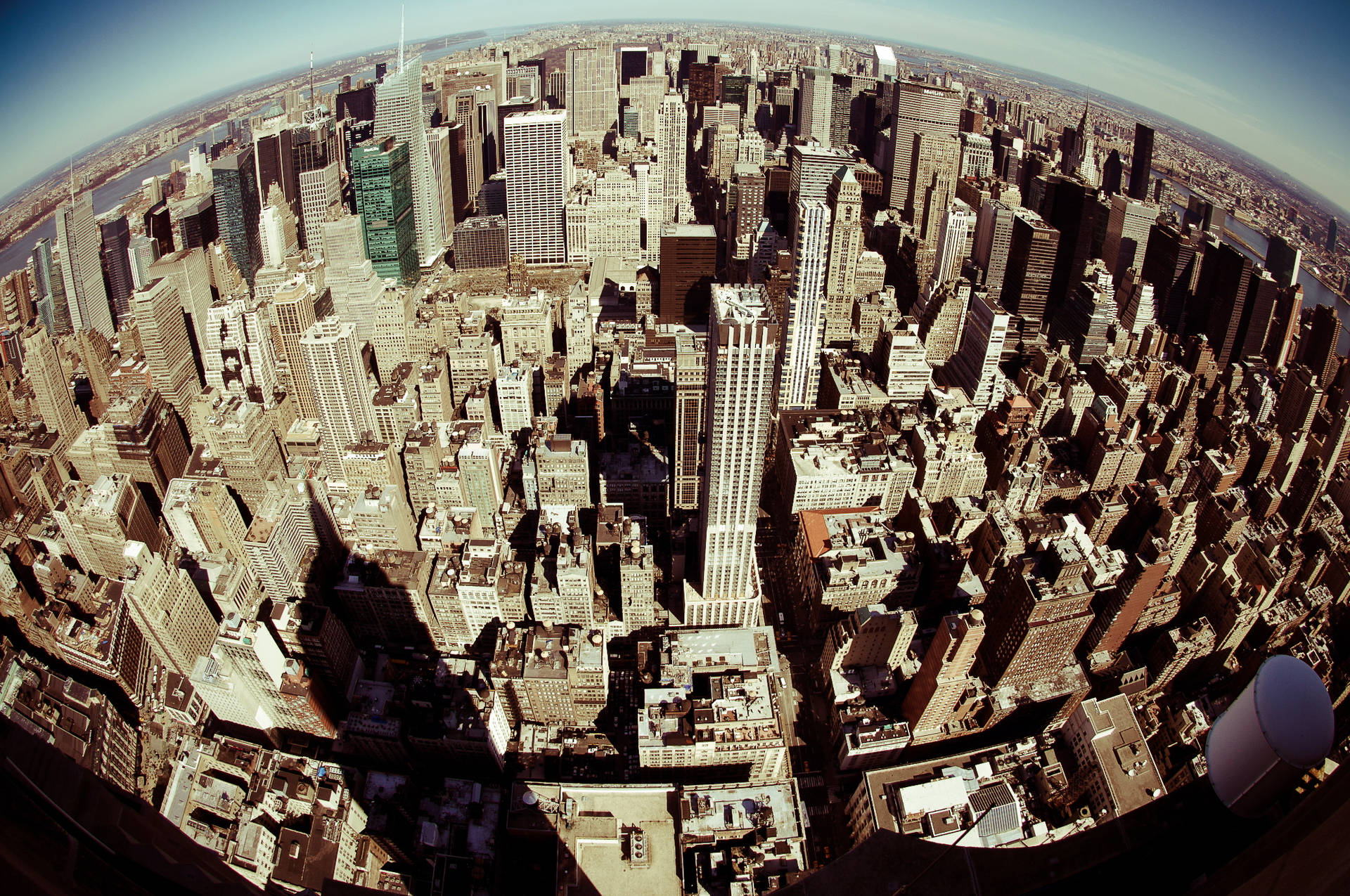 Empire State Building In Nyc Aerial Shot Background