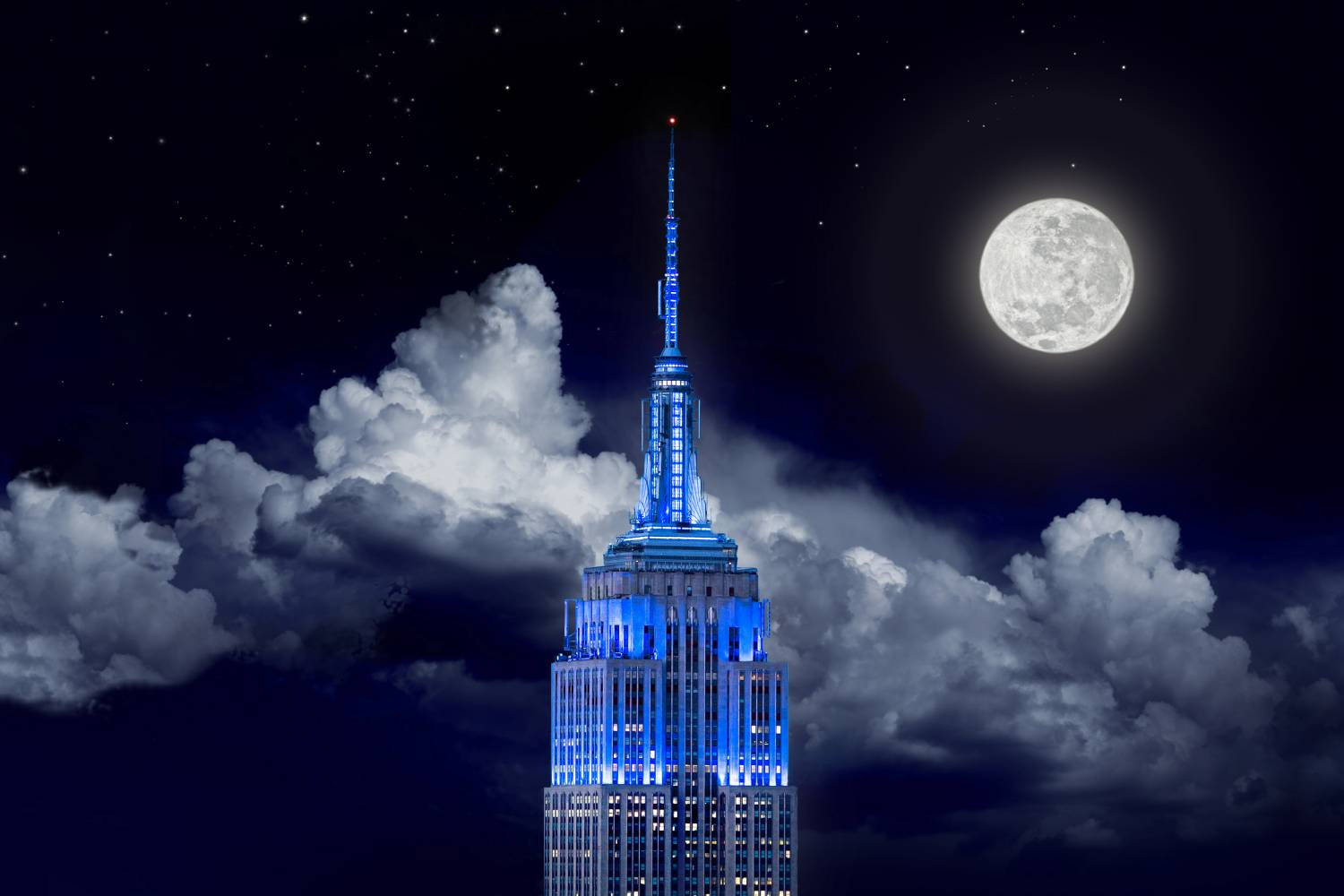 Empire State Building With Full Moon